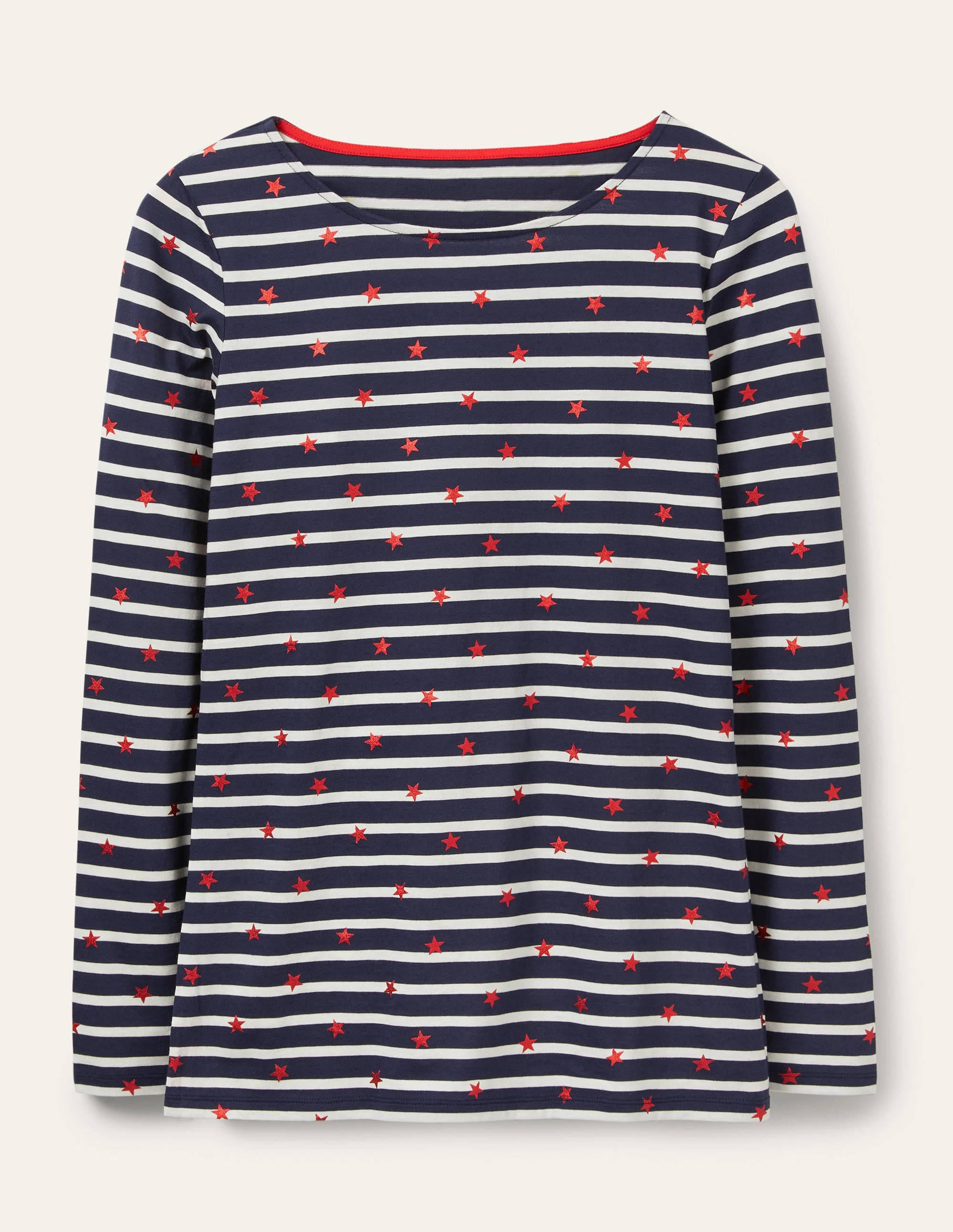 Long Sleeve Breton Top-Navy/ Ivory Red Foil Star - Image 6