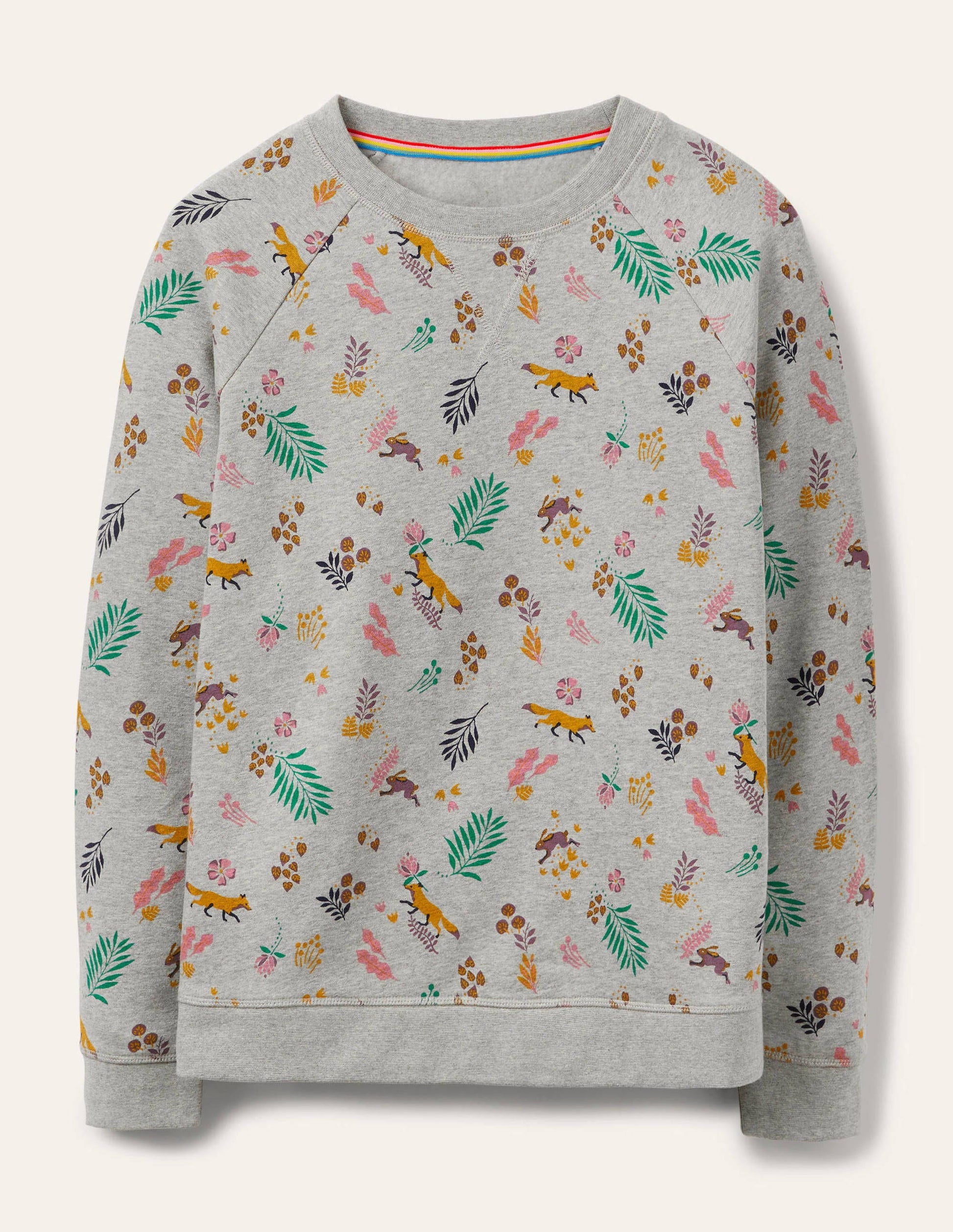Gemustertes Sweatshirt aus Baumwolle-Grau Meliert, Fuchs/Wald-5
