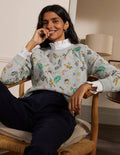 Gemustertes Sweatshirt aus Baumwolle-Grau Meliert, Fuchs/Wald