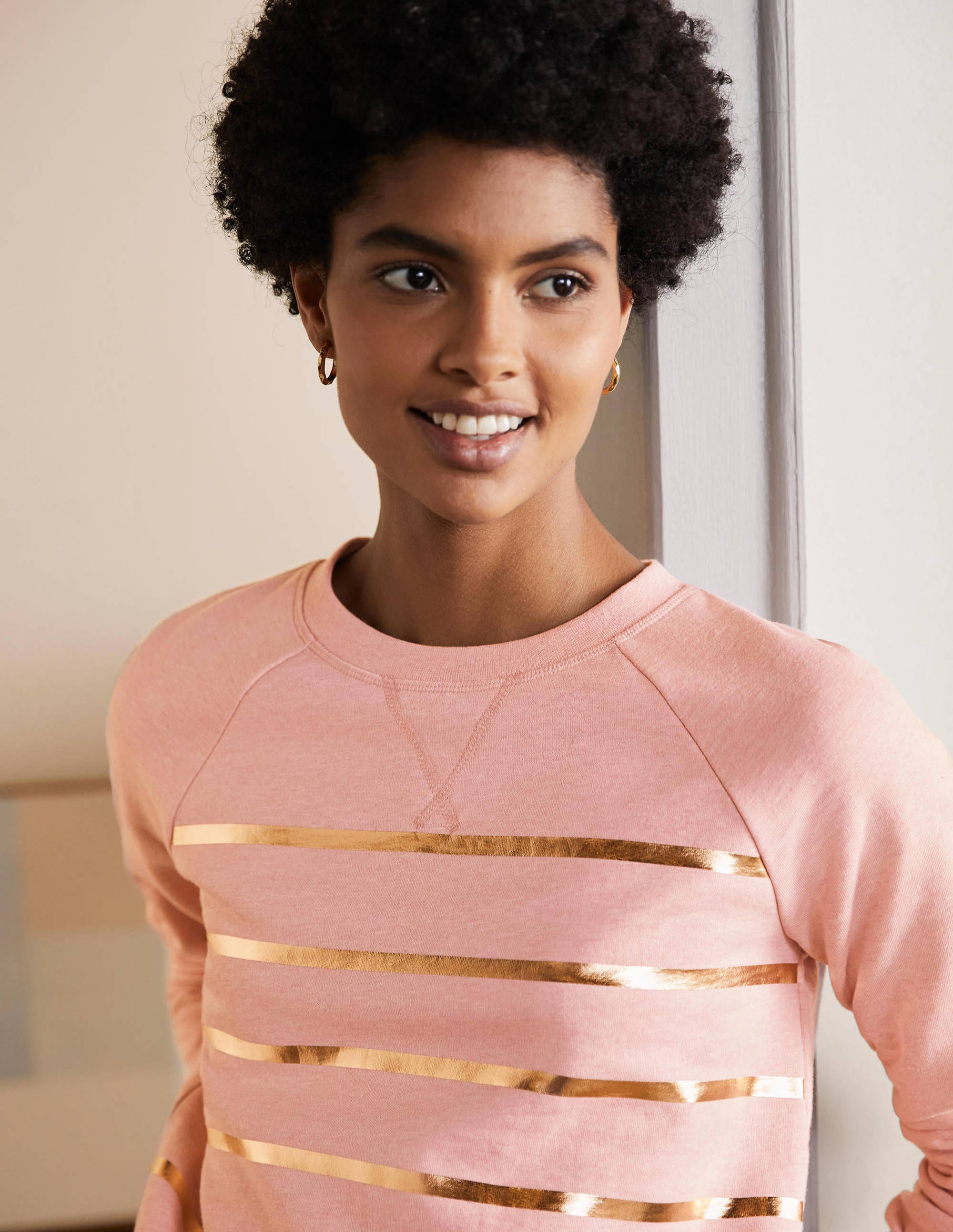 Sweat en coton imprimé-Rose chiné, rayé métallisé doré - Image 2