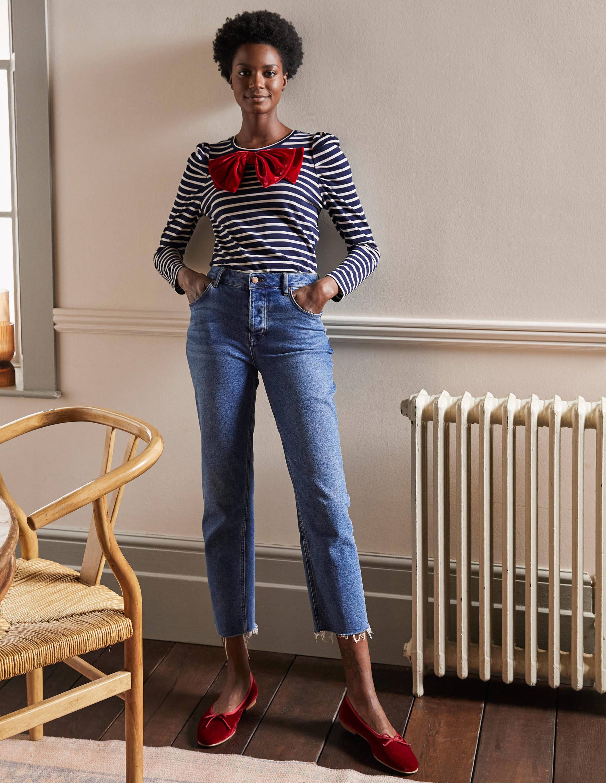 Imogen Bretonshirt-Navy/Naturweiß/Rot, Schleife - Image 4