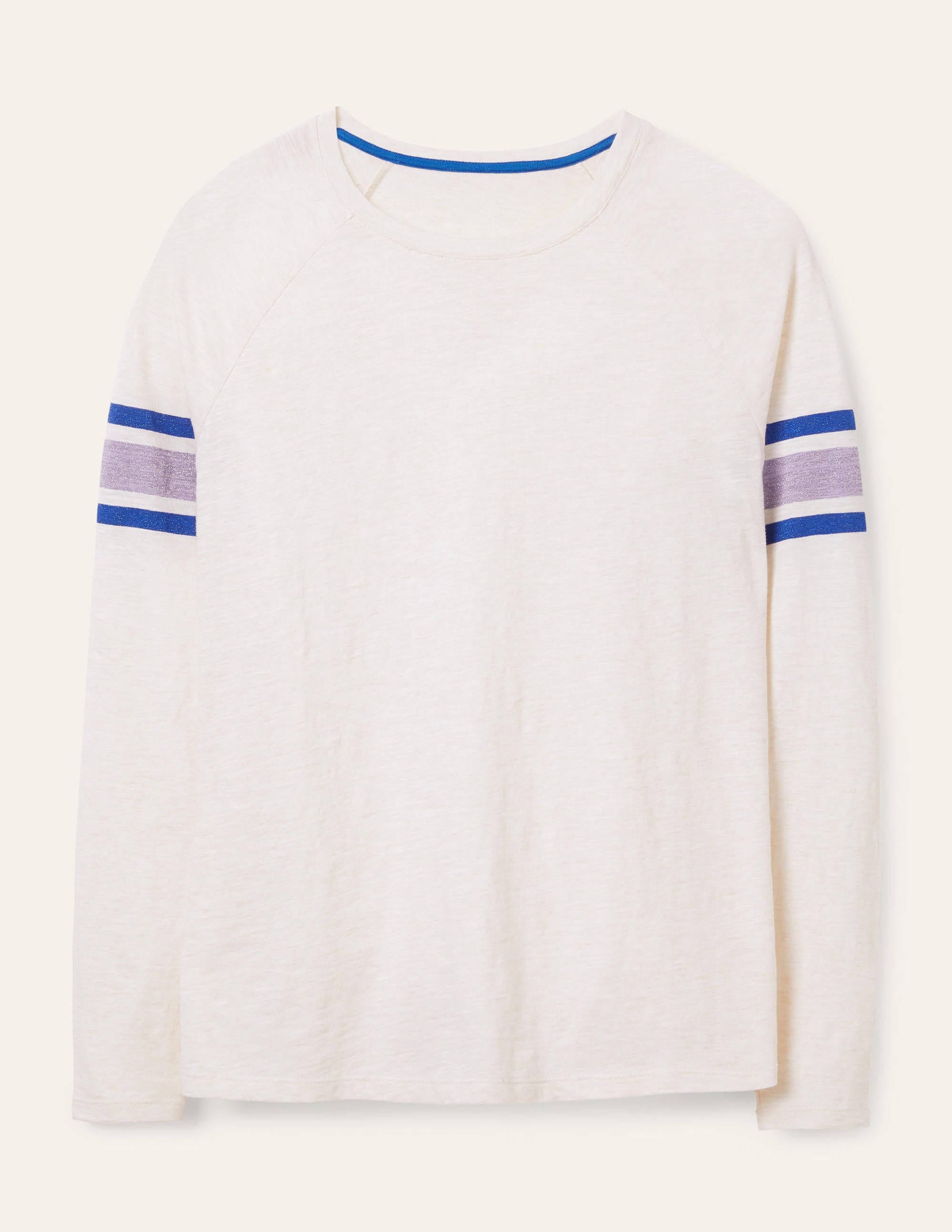 Lorna Jerseyoberteil im Baseball-Stil-Hellbeige Meliert, Lurexstreifen - Image 5