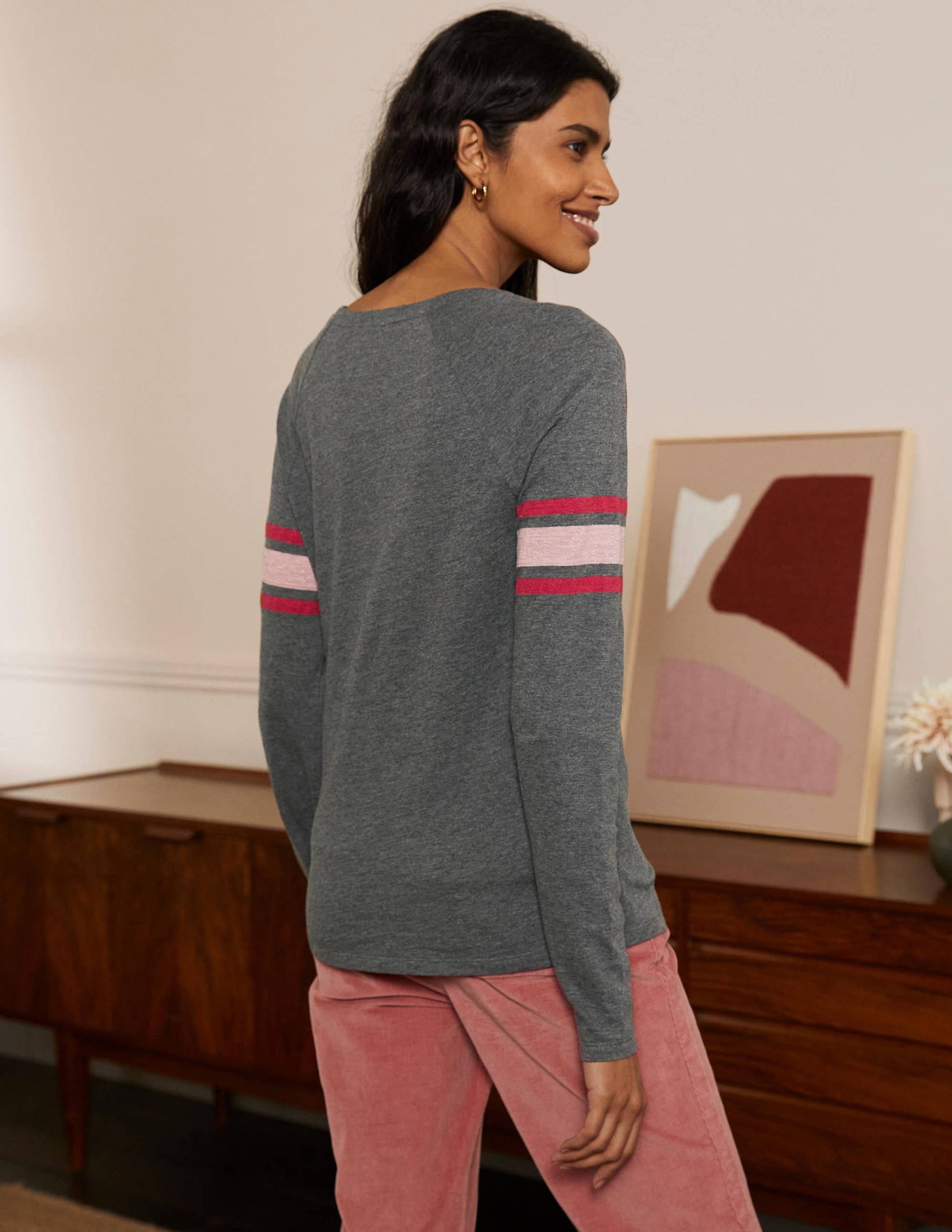 Lorna Jerseyoberteil im Baseball-Stil-Anthrazit Meliert, Lurexstreifen-3