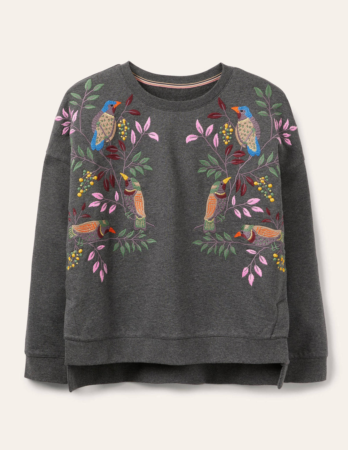 Jasmine Sweatshirt-Anthrazit Meliert, Vogel-Stickerei - Image 6