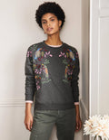 Jasmine Sweatshirt-Anthrazit Meliert, Vogel-Stickerei