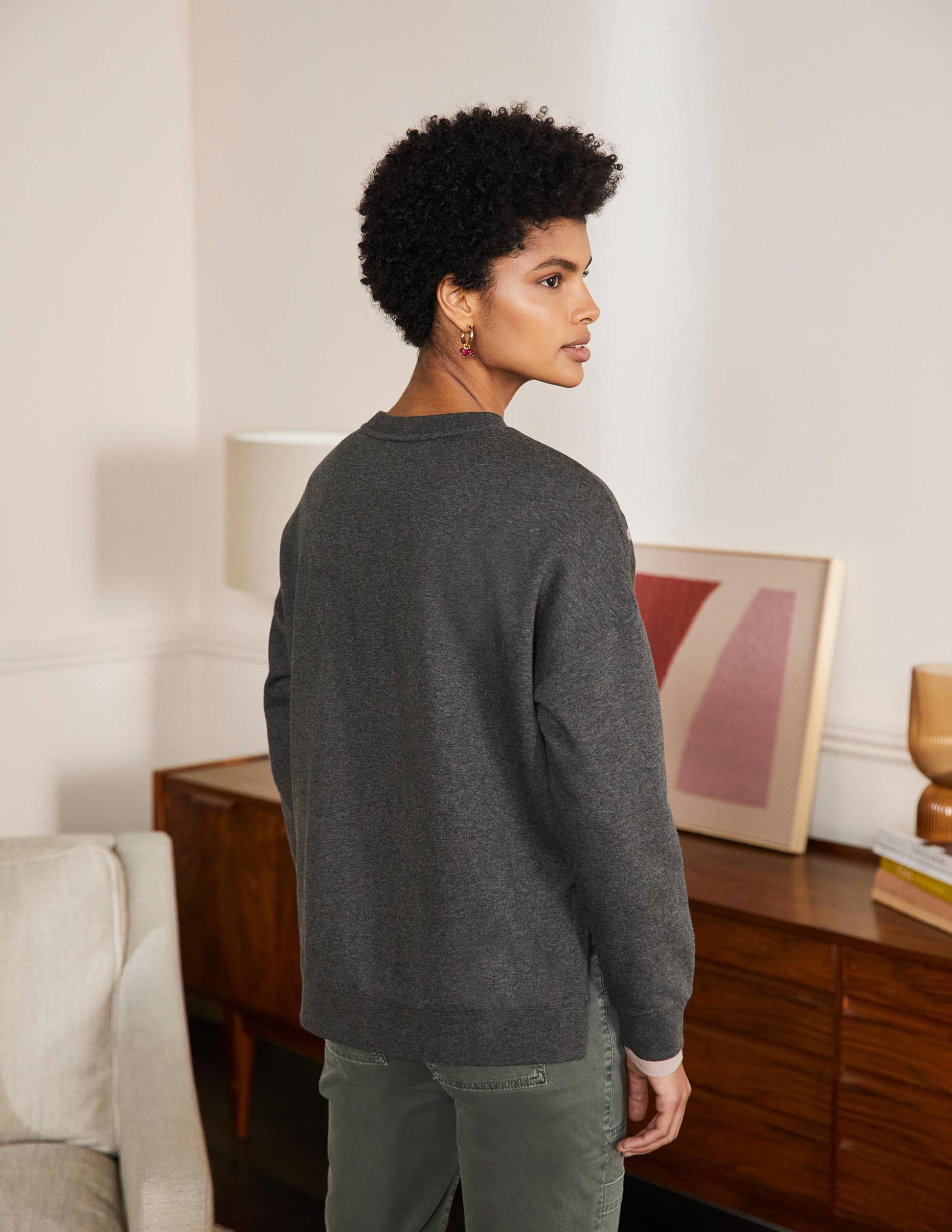 Jasmine Sweatshirt-Anthrazit Meliert, Vogel-Stickerei-3