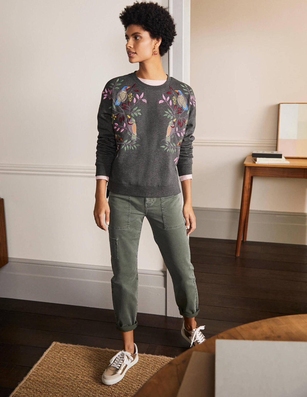 Jasmine Sweatshirt-Anthrazit Meliert, Vogel-Stickerei - Image 4