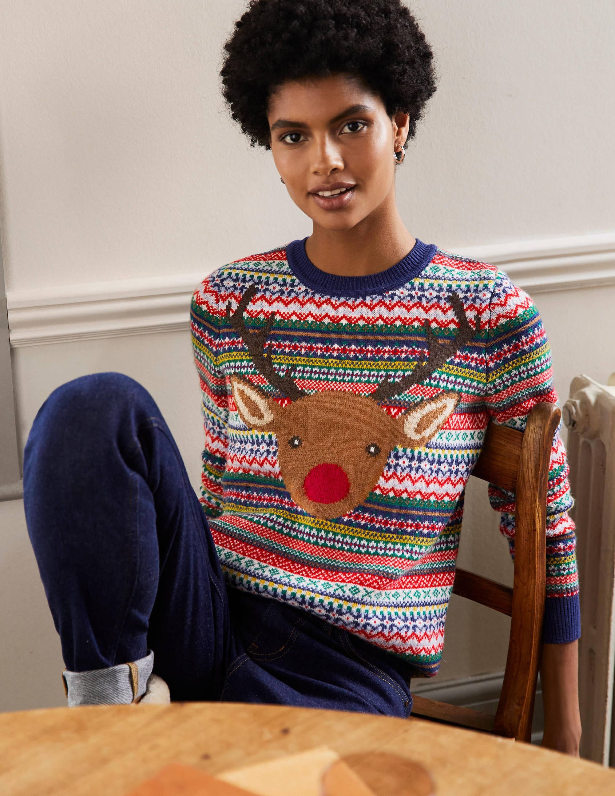 Pull de Noël-Rudolph bleu marine multi - Image 1
