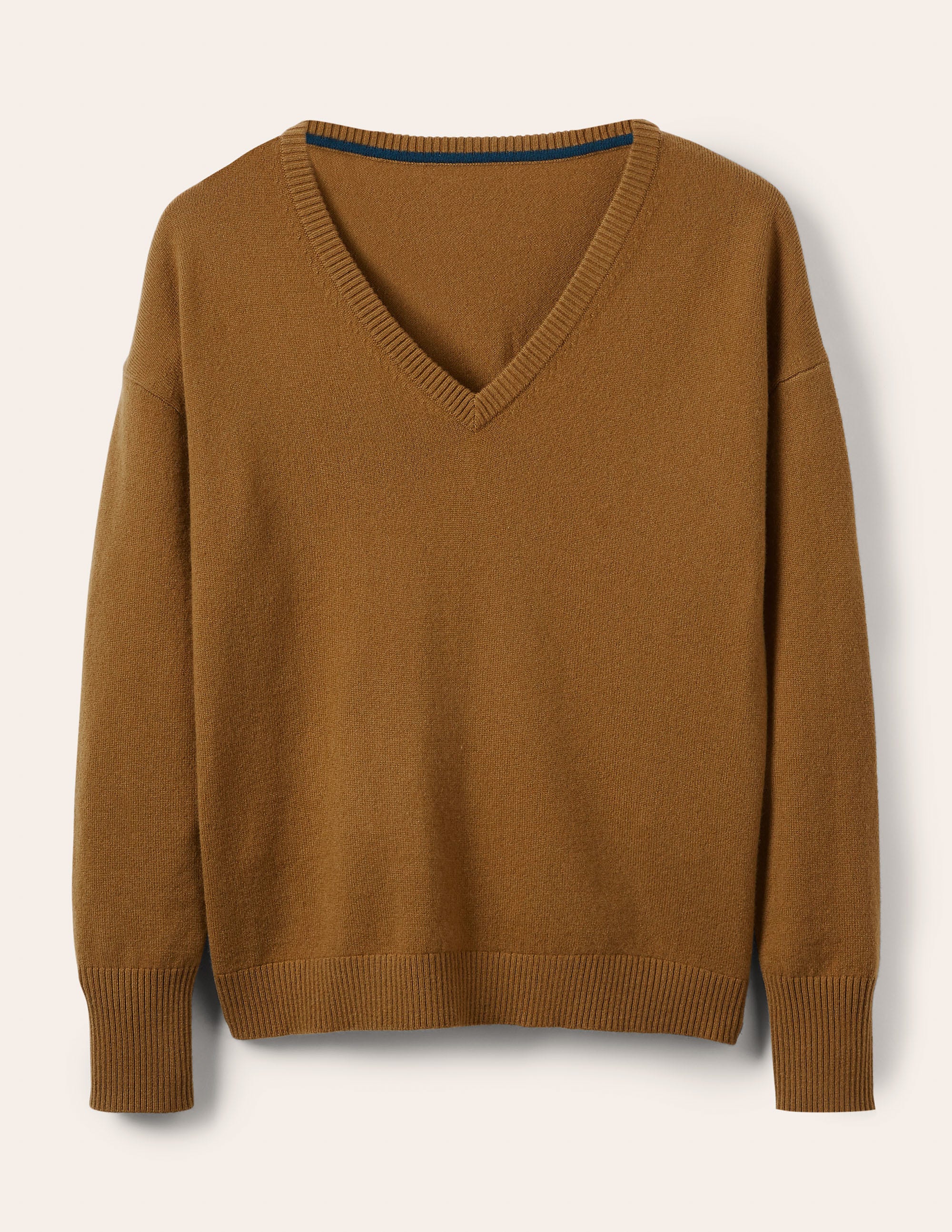 Cashmere V-neck Relaxed Jumper-Moss Brown - Image 5