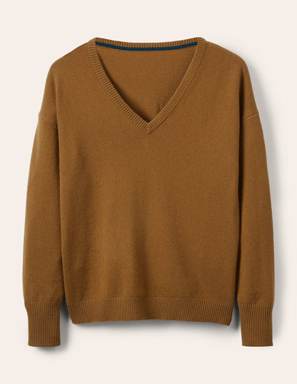 Lässiger Kaschmirpullover mit V-Ausschnitt-Rauchiges Topasblau-5