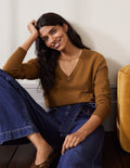 Cashmere V-neck Relaxed Jumper-Moss Brown