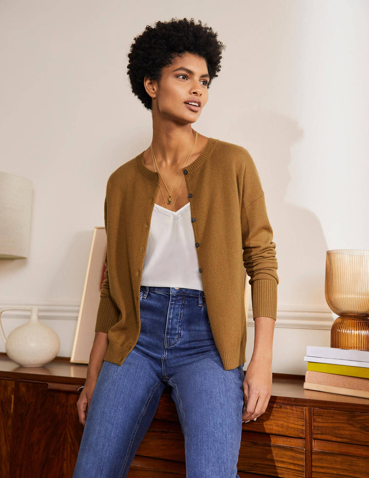 Cashmere Cardigan-Moss Brown