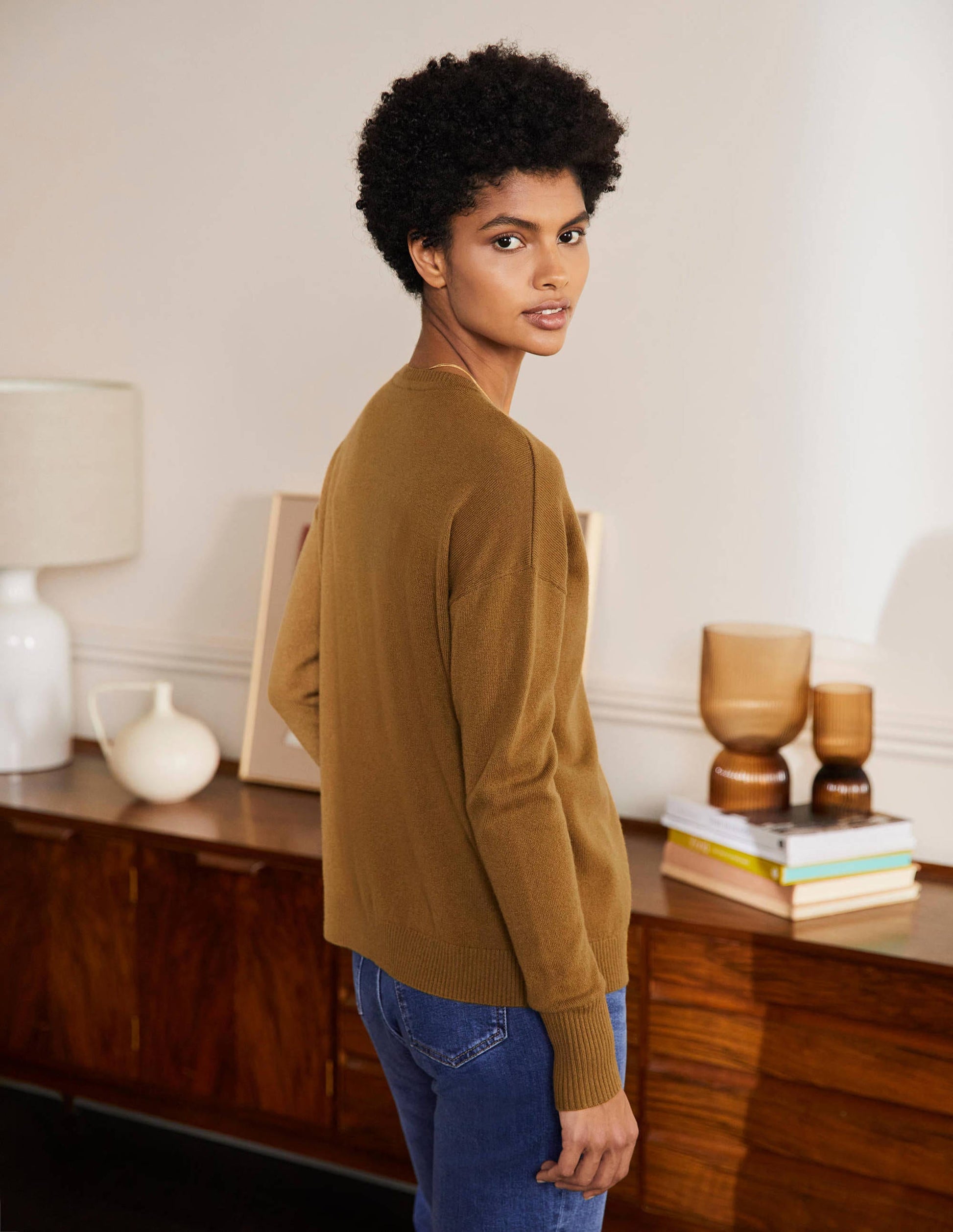 Cashmere Cardigan-Moss Brown-3