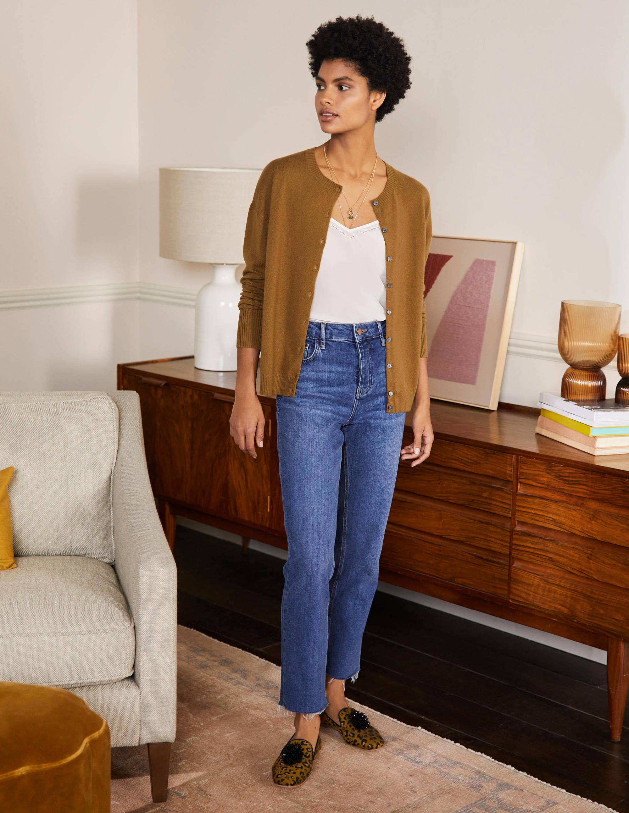 Cashmere Cardigan-Moss Brown - Image 4