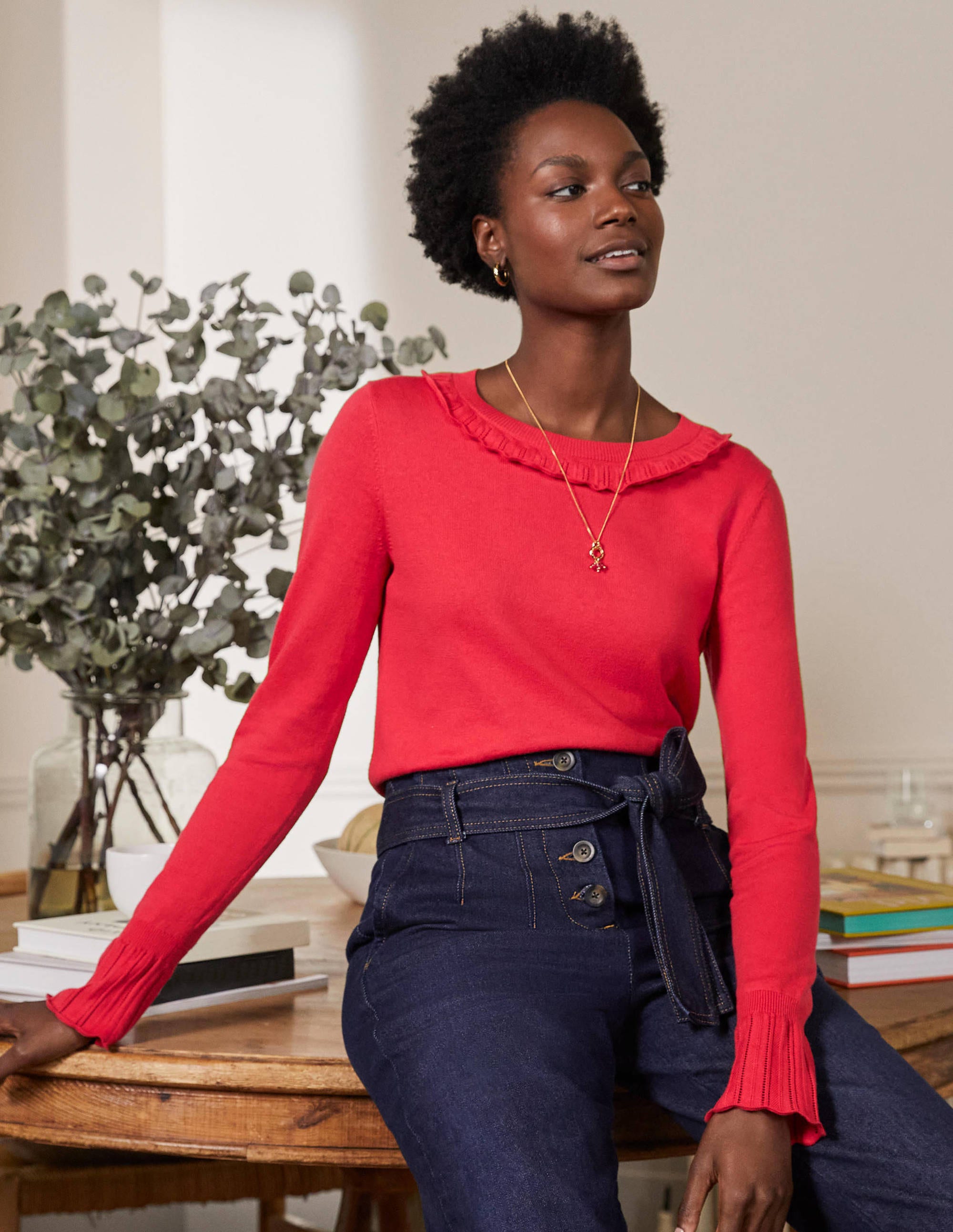 Aimee Pointelle-Pullover-Hellrot - Image 1