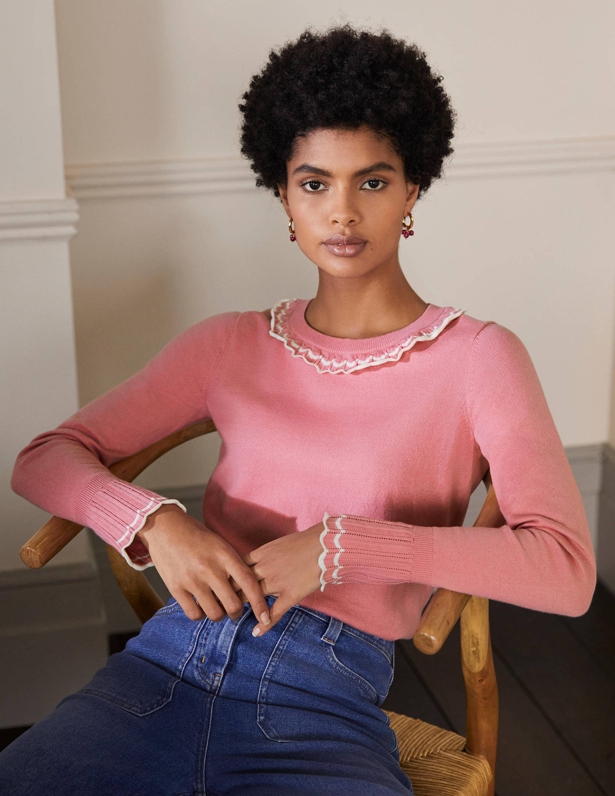 Pull Aimee en pointelle-Rose formica - Image 1