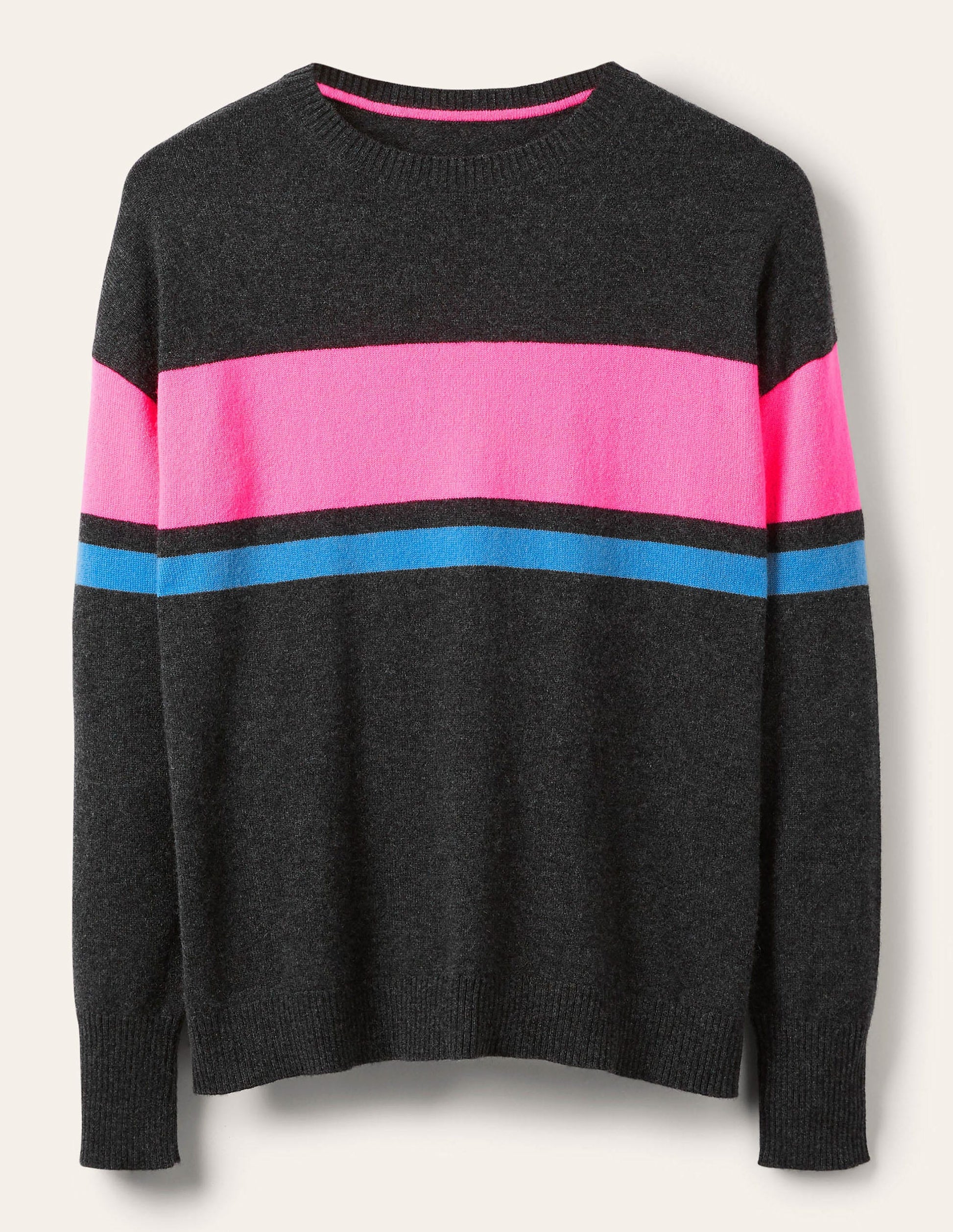 Pull Margot en cachemire-Diamant noir, rayé fluo-5