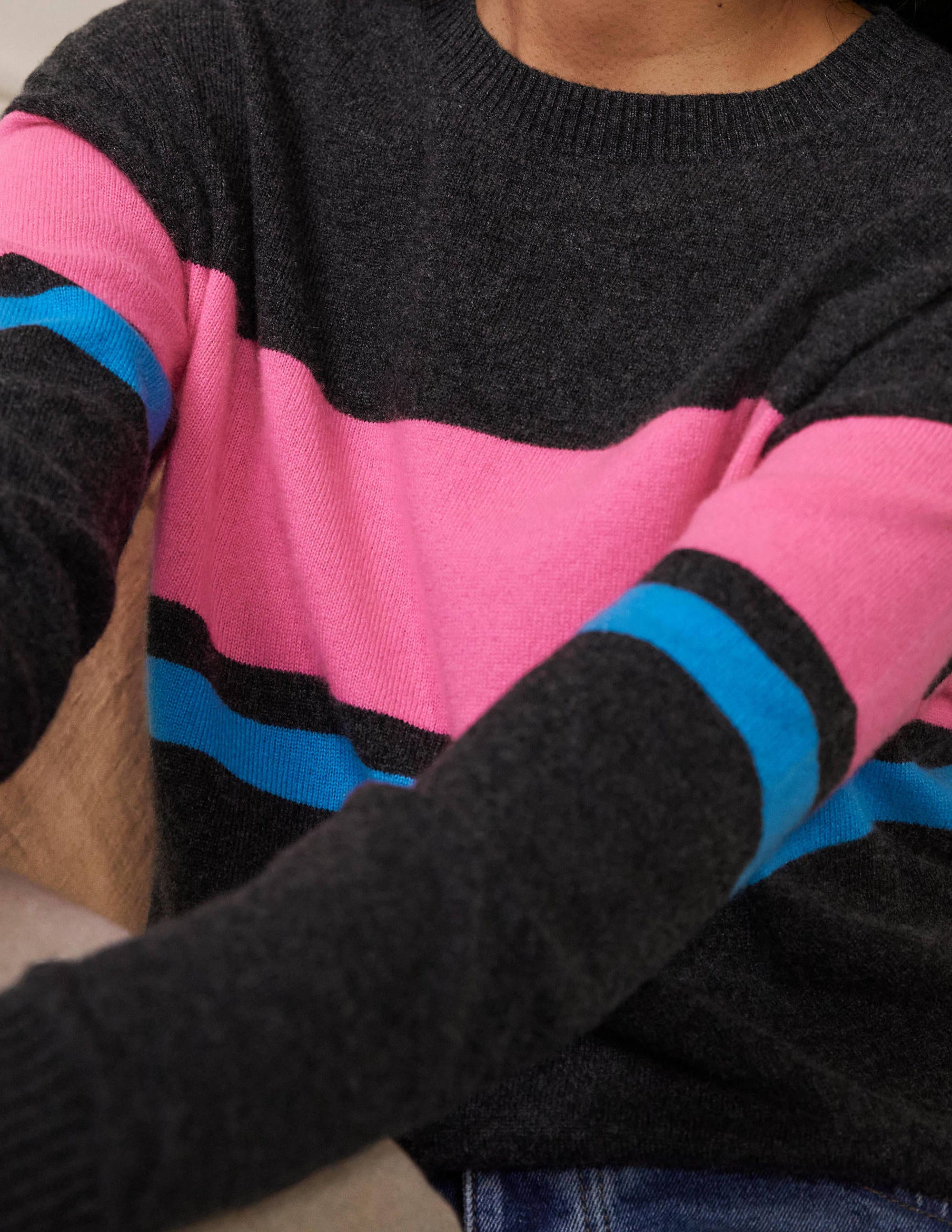 Pull Margot en cachemire-Diamant noir, rayé fluo - Image 2