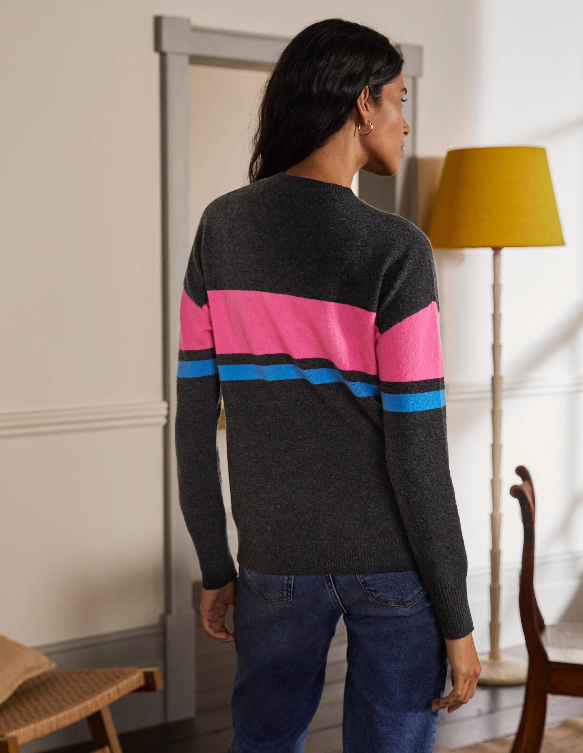 Pull Margot en cachemire-Diamant noir, rayé fluo-3