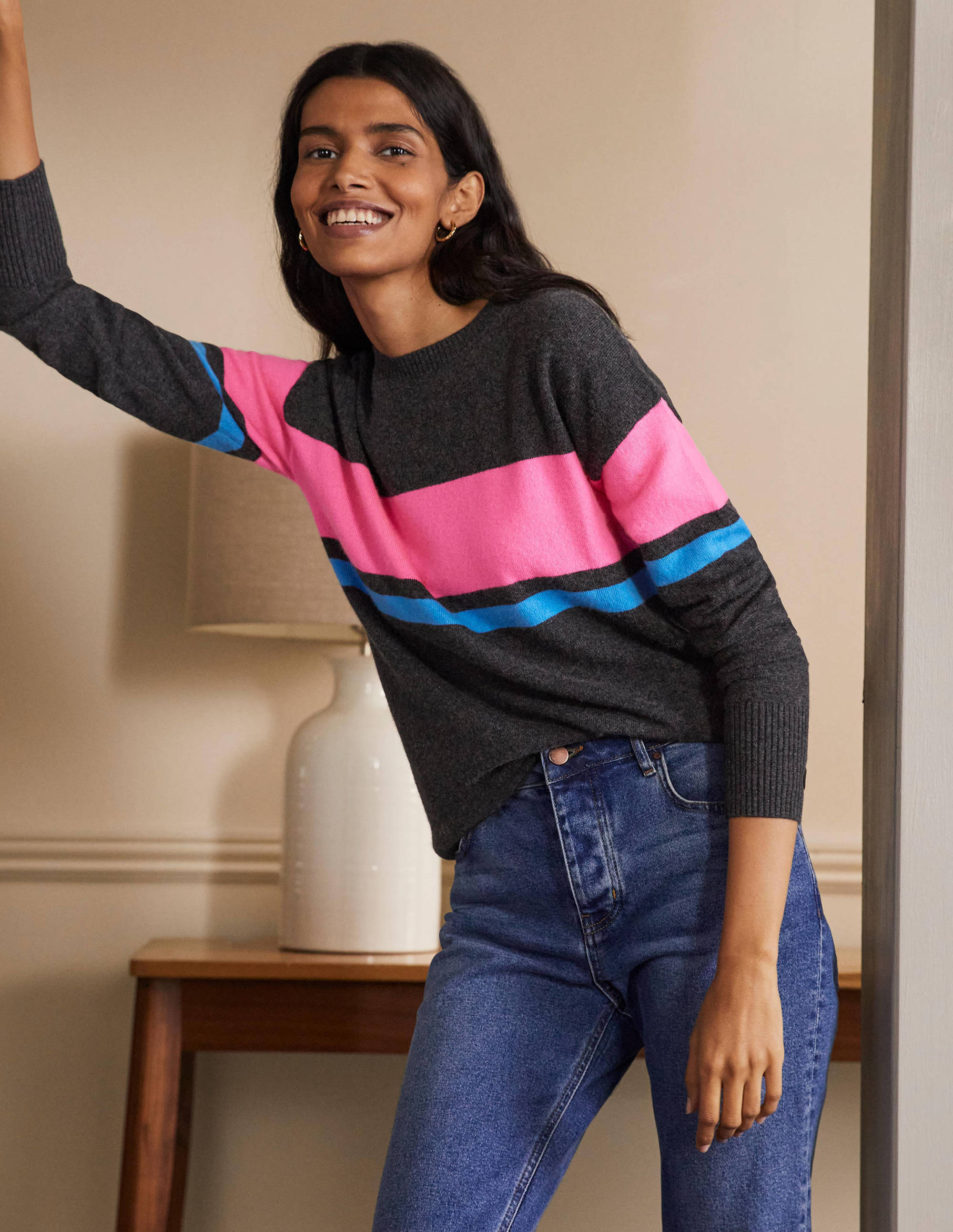 Pull Margot en cachemire-Diamant noir, rayé fluo - Image 4