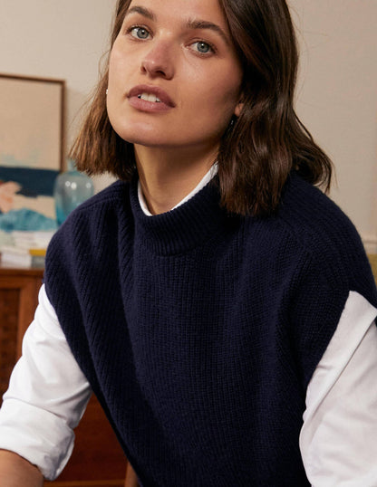 Pull côtelé sans manches et décontracté-Bleu marine-5