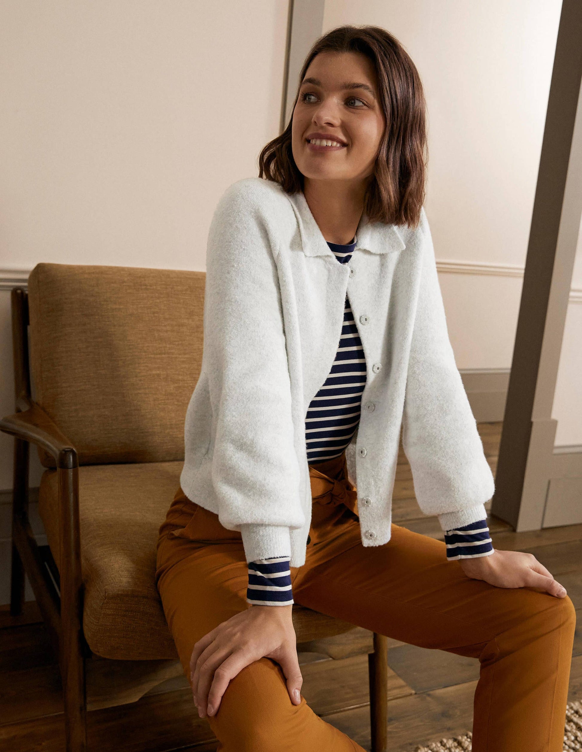 Veste bomber en maille-Argenté chiné-1
