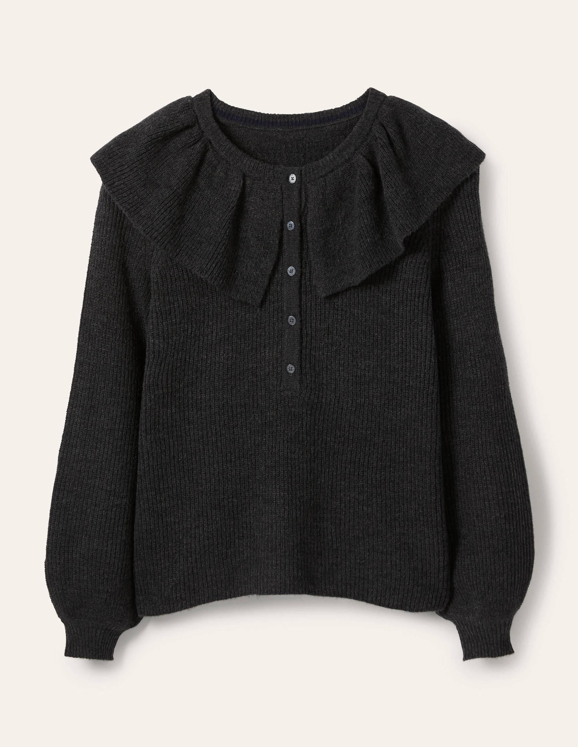 Flauschiger Pullover mit Rüschenkragen-Anthrazit Melange - Image 5