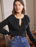 Flauschiger Pullover mit Rüschenkragen-Anthrazit Melange