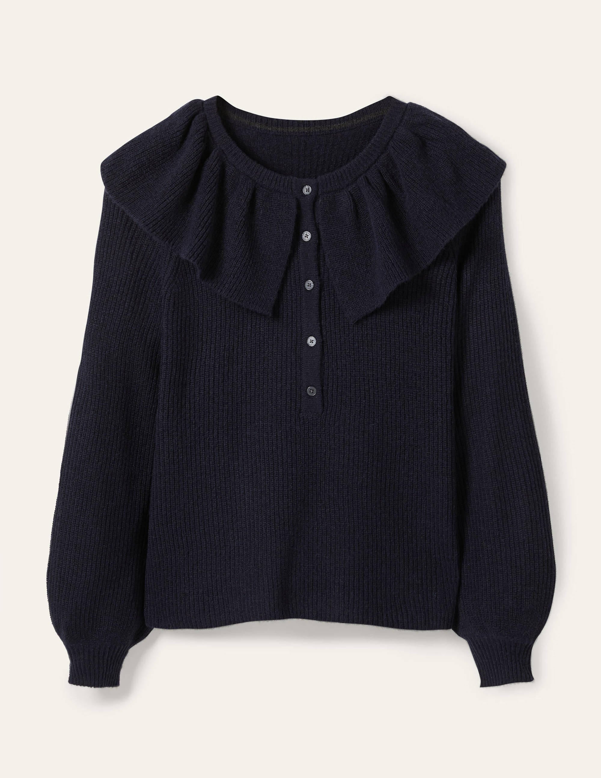 Flauschiger Pullover mit Rüschenkragen-Marineblau - Image 5