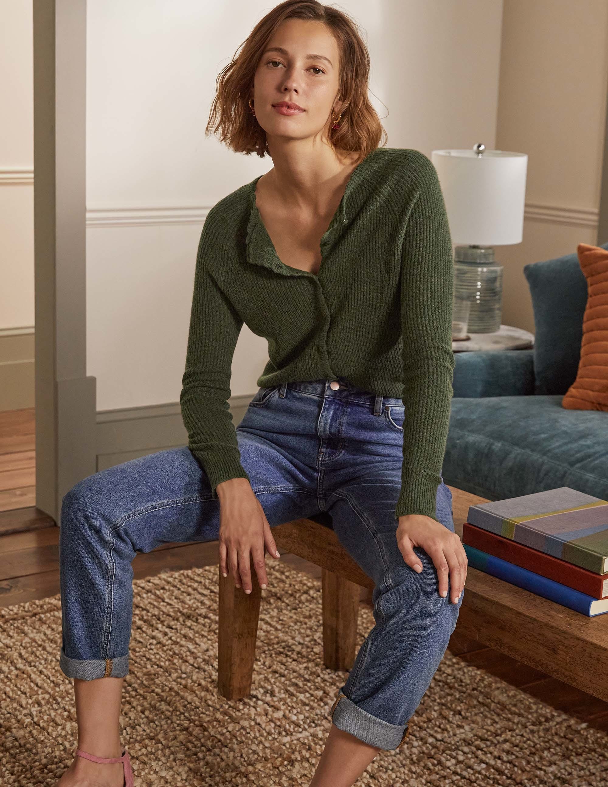 Ella Scallop Fluffy Cardigan-Classic Khaki - Image 1