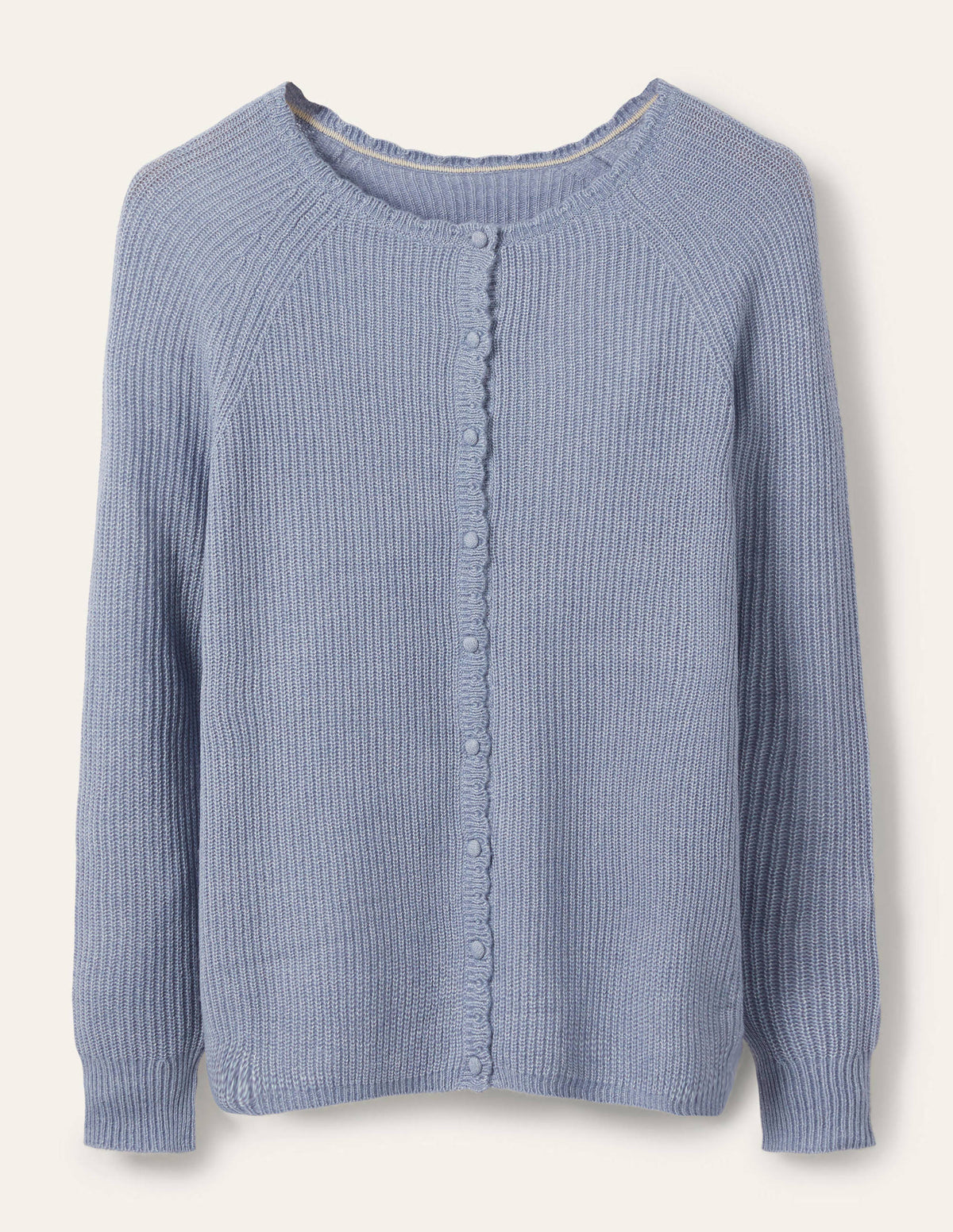 Ella Flauschiger Cardigan mit Muschelsaum-Flussblau-5