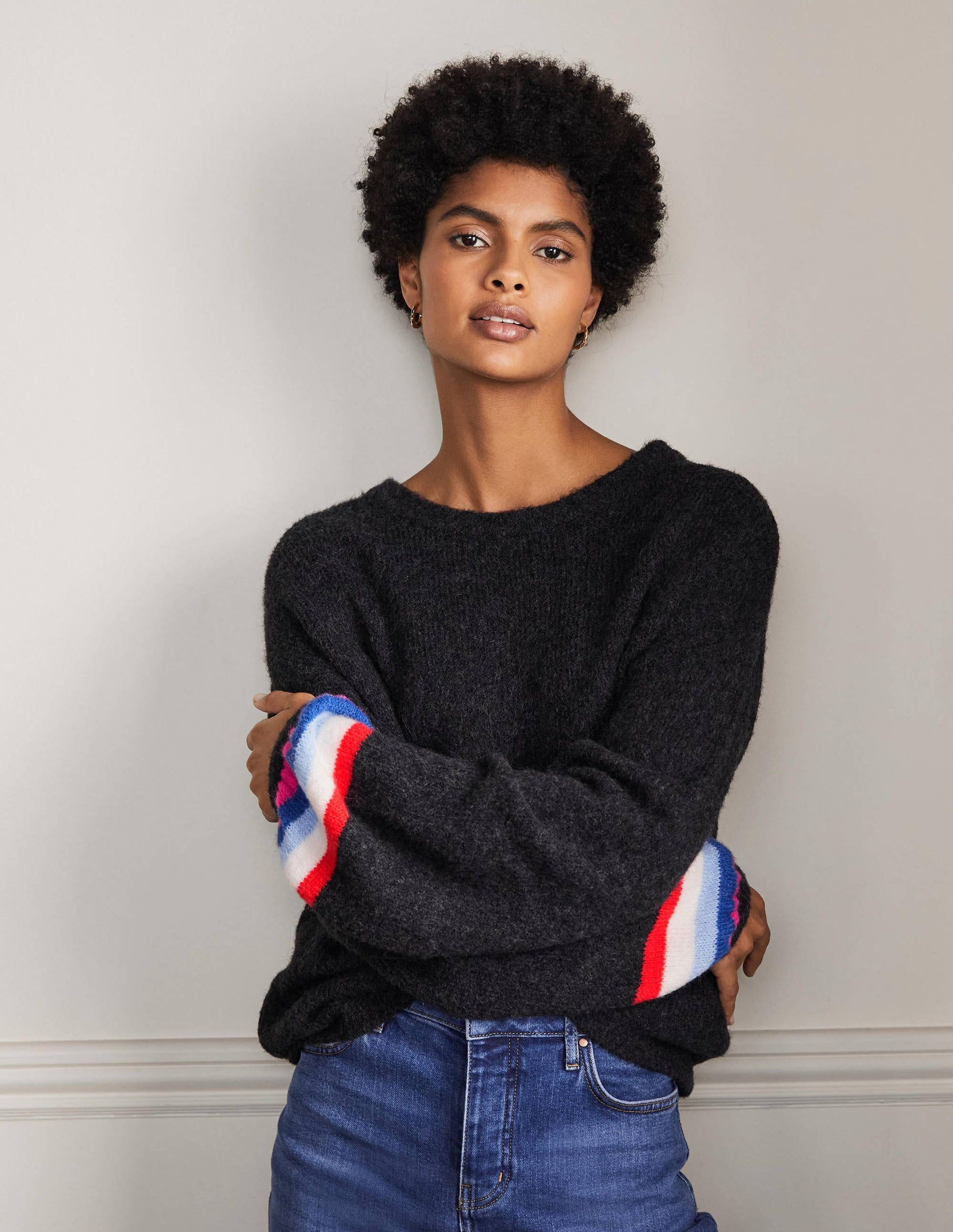 Fluffy Stripe Jumper-Charcoal Melange-5