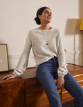 Pull duveteux rayé-Avoine chiné