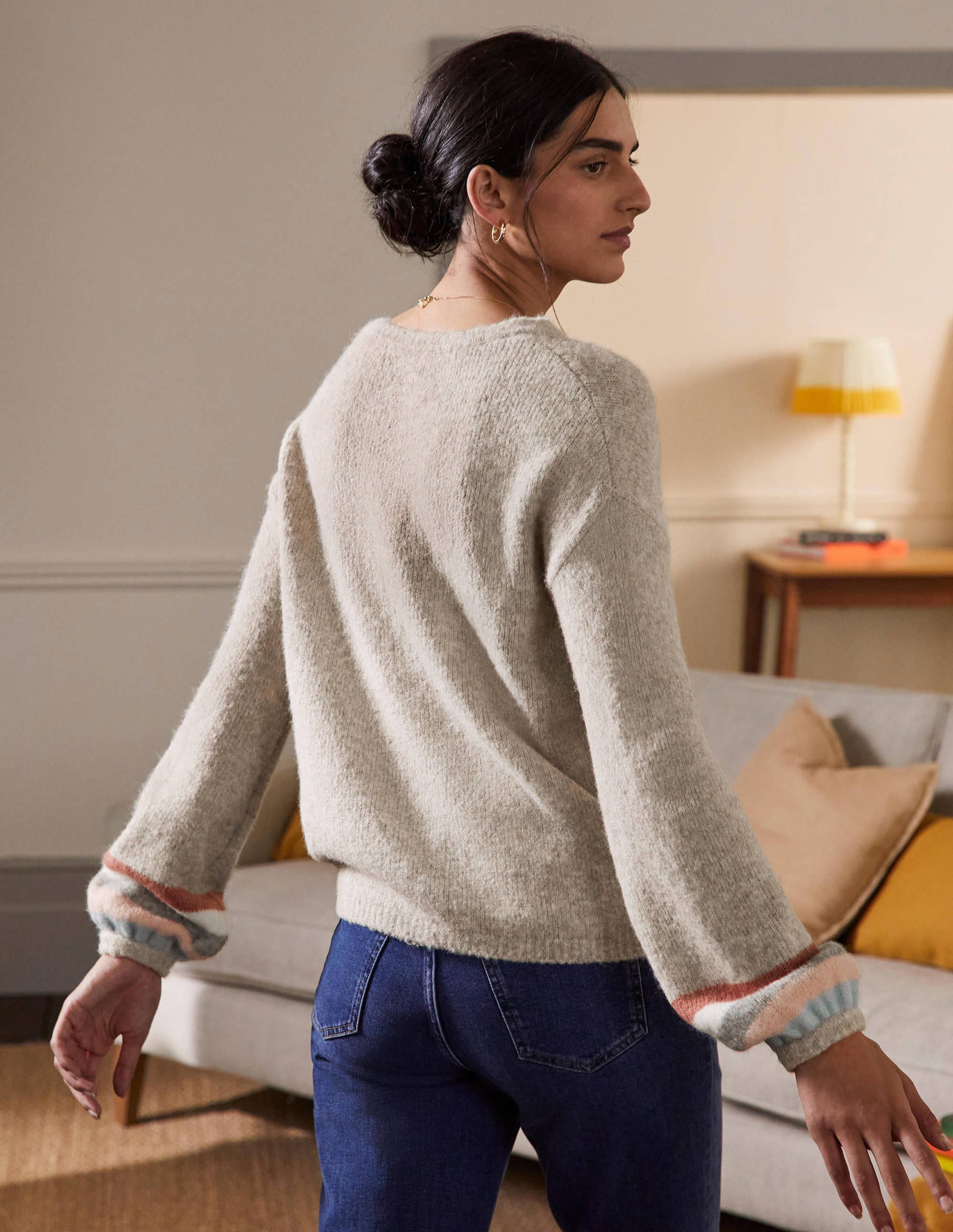 Pull duveteux rayé-Avoine chiné - Image 3