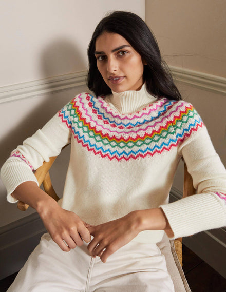 Anna Kaschmirpullover-Perlweiß, Fair-Isle-Muster