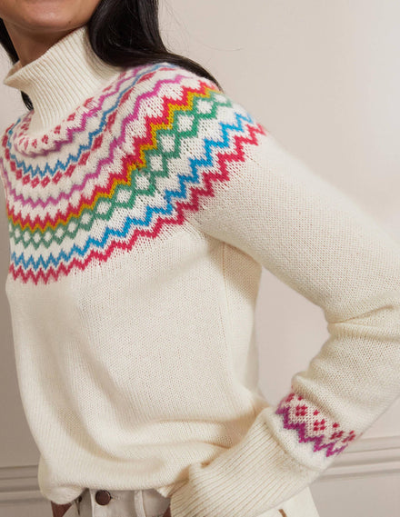 Anna Kaschmirpullover-Perlweiß, Fair-Isle-Muster
