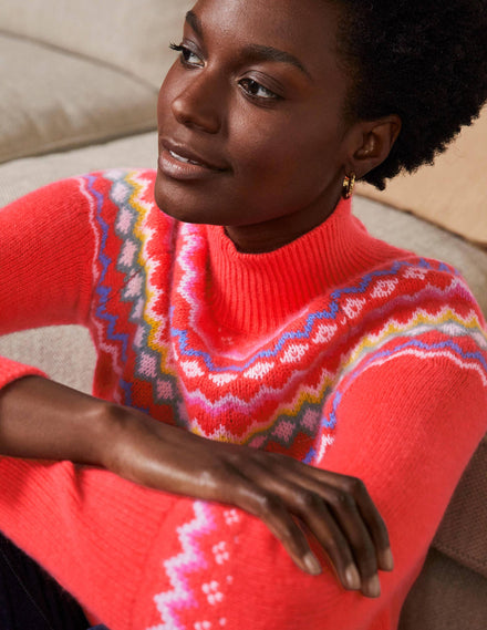 Anna Kaschmirpullover-Korallenrosa, Fair-Isle-Muster