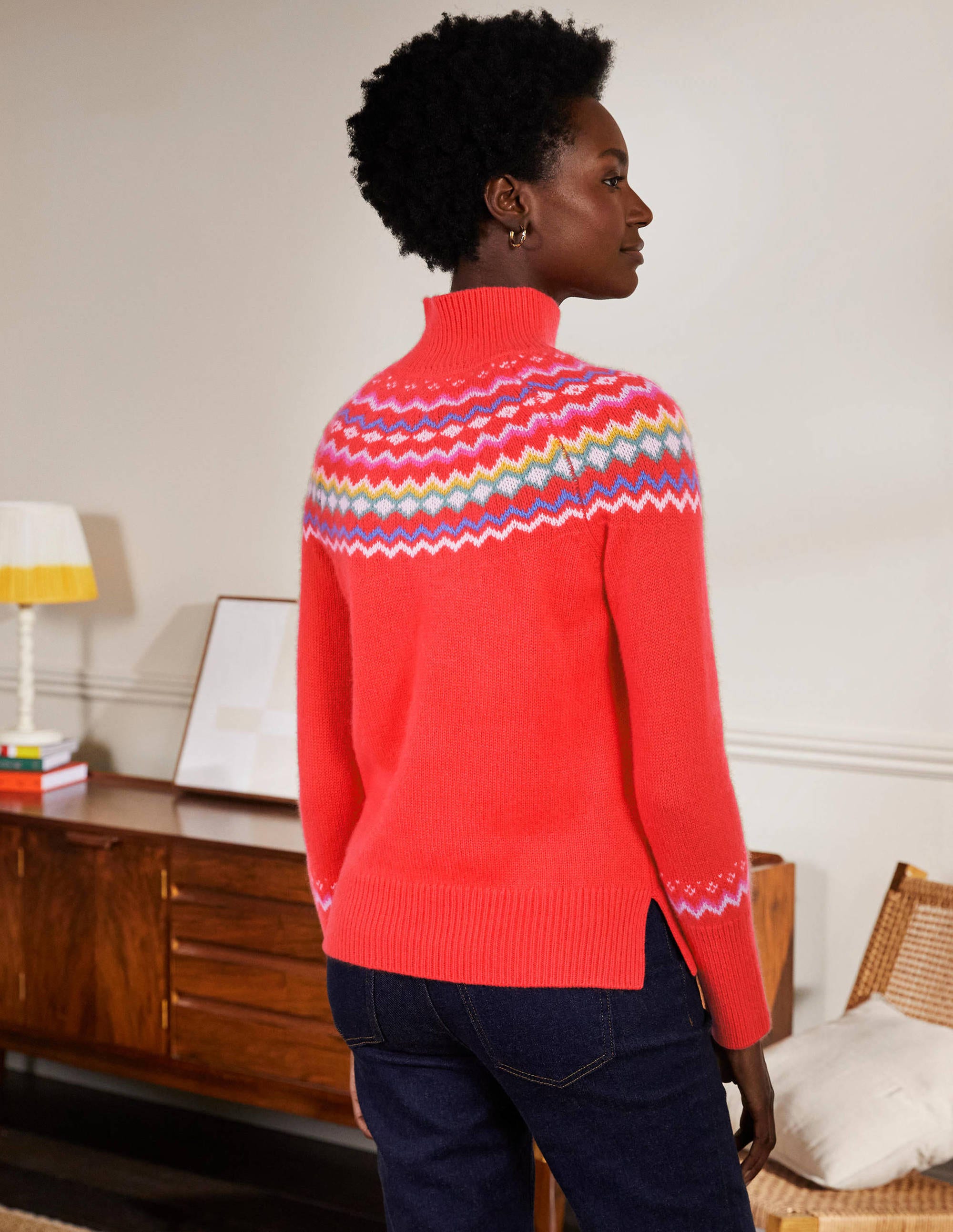 Pull Anna en cachemire-Motif jacquard corail - Image 3