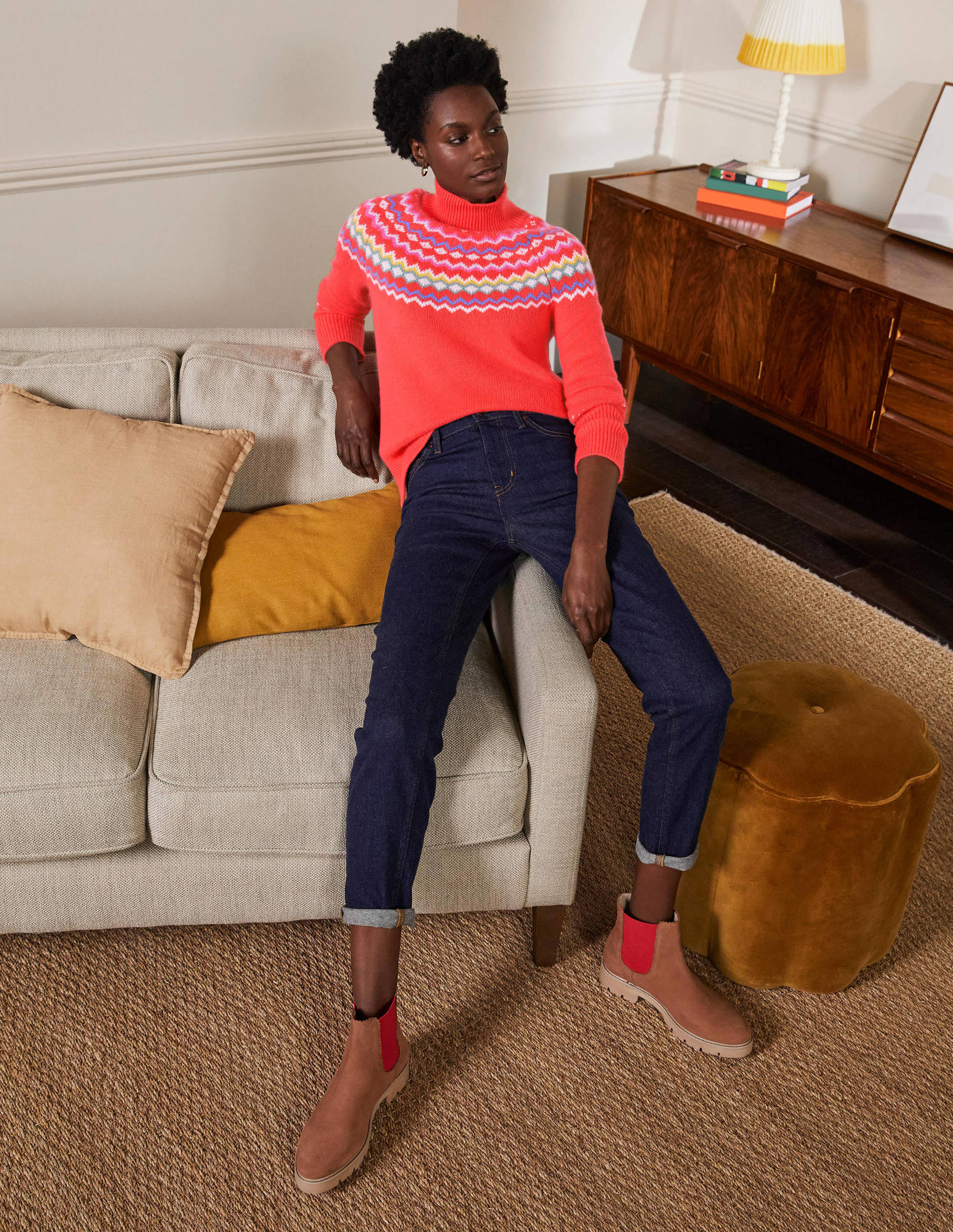 Pull Anna en cachemire-Motif jacquard corail - Image 4