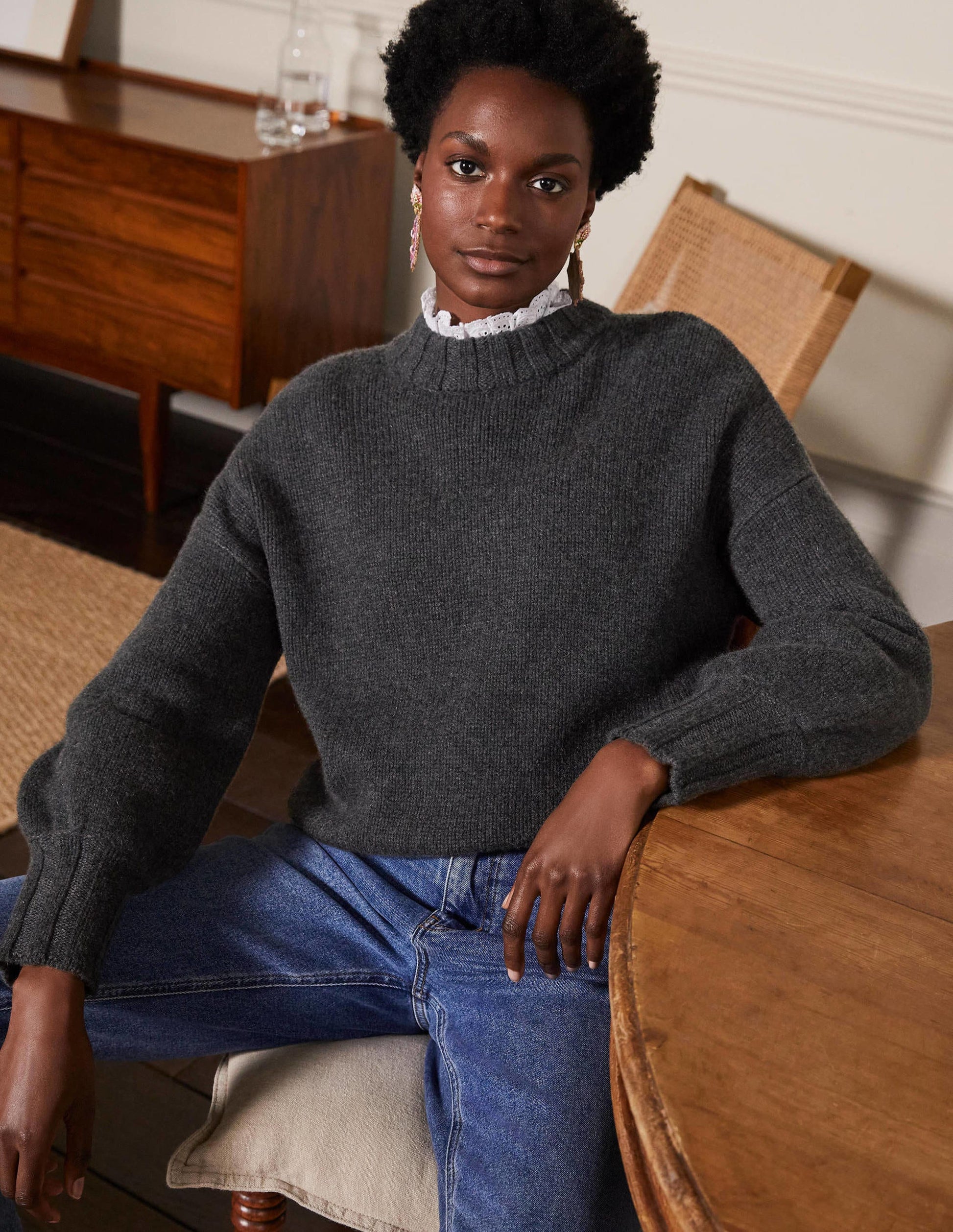 Grobstrickpullover aus Kaschmir-Anthrazit Melange-1