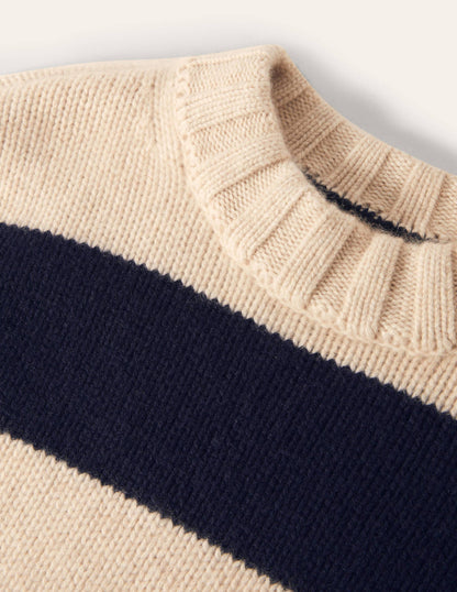Grobstrickpullover aus Kaschmir-Saphirblau, Gestreift