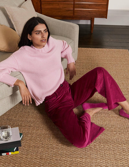 Grobstrickpullover aus Kaschmir-Rosa, Diamantenmuster-4