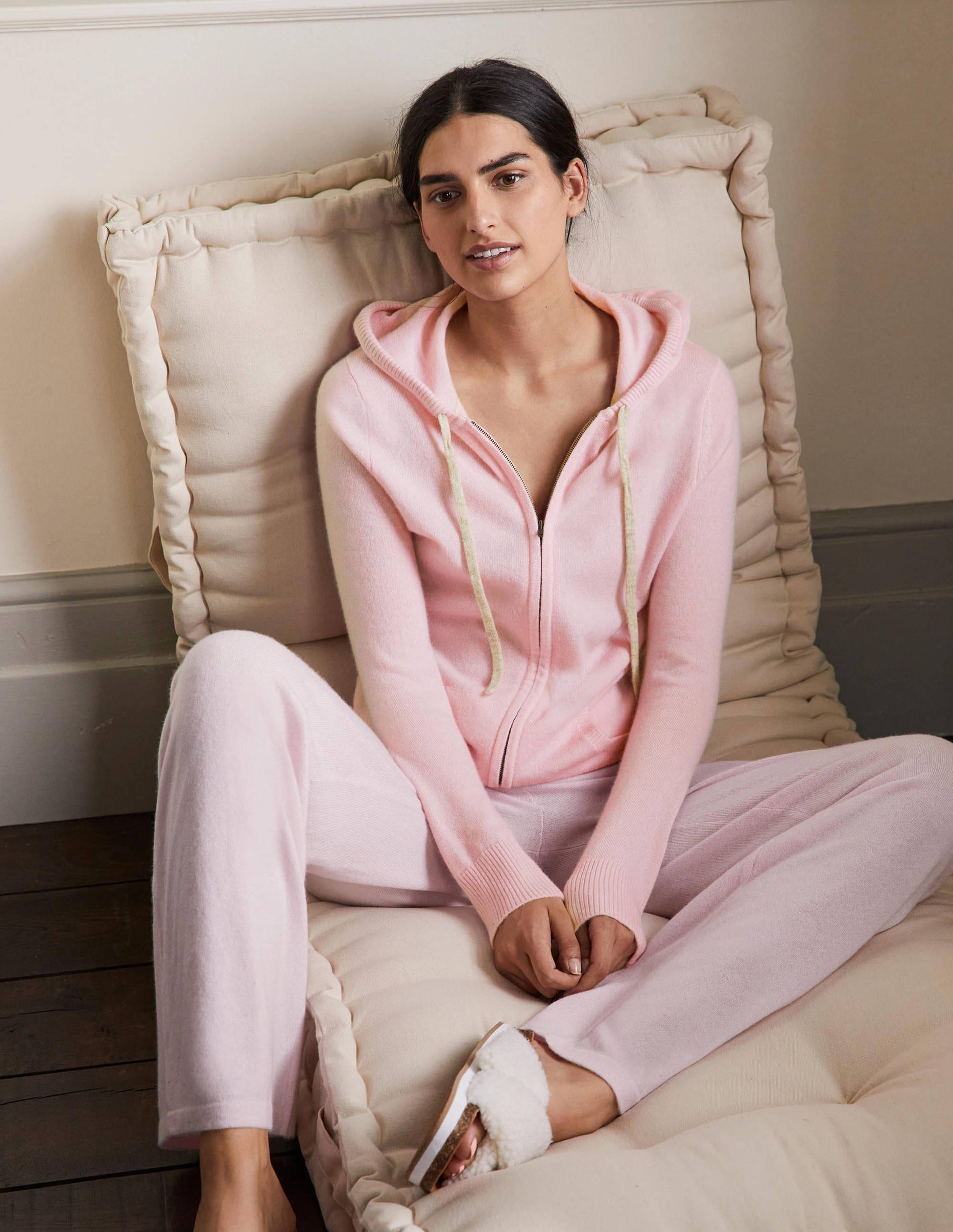 Sweat à capuche zippé en cachemire-Milkshake morganite-1