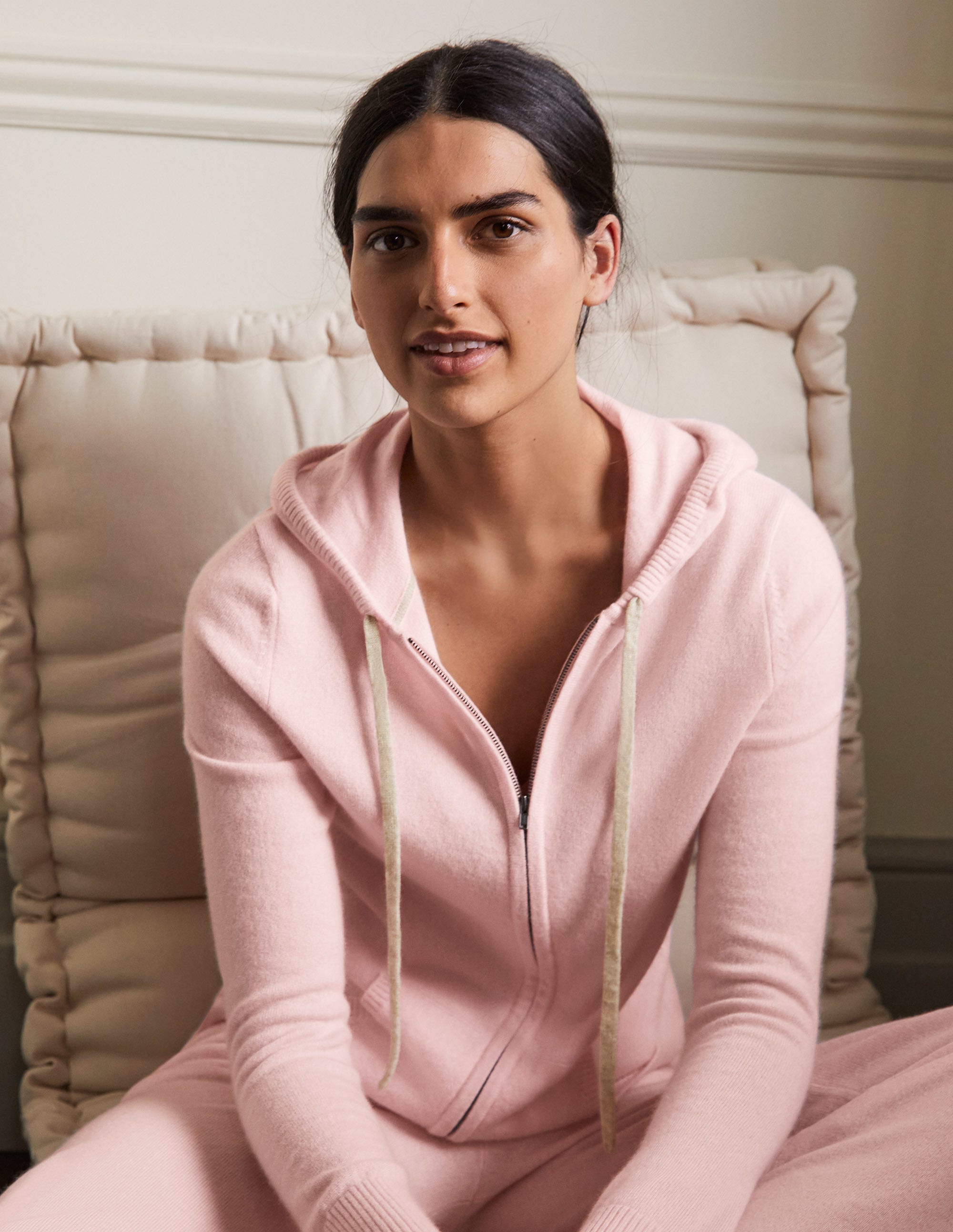 Sweat à capuche zippé en cachemire-Milkshake morganite - Image 5
