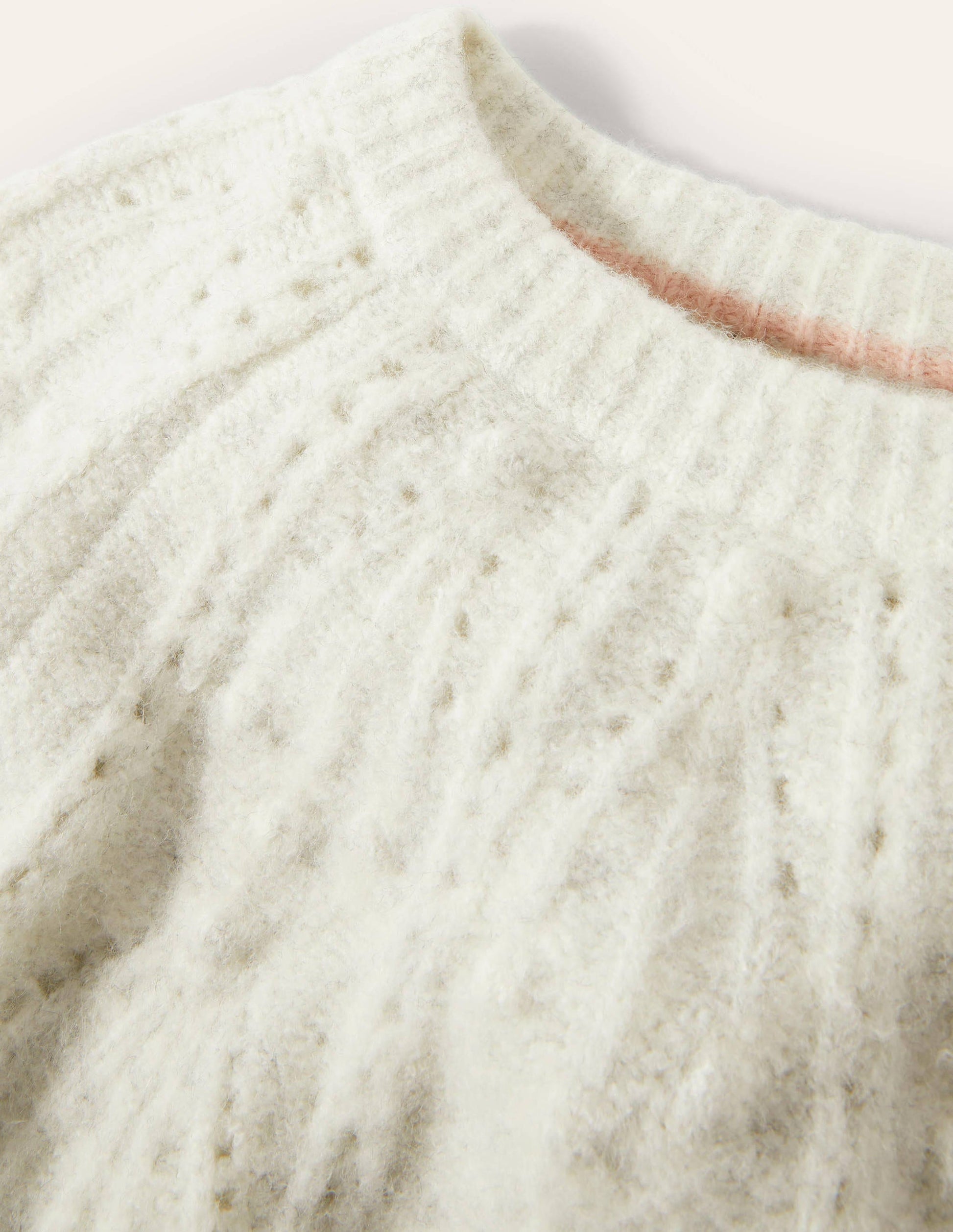 Locker Pullover mit Zopfstrickmuster-Naturweiß Melange-5