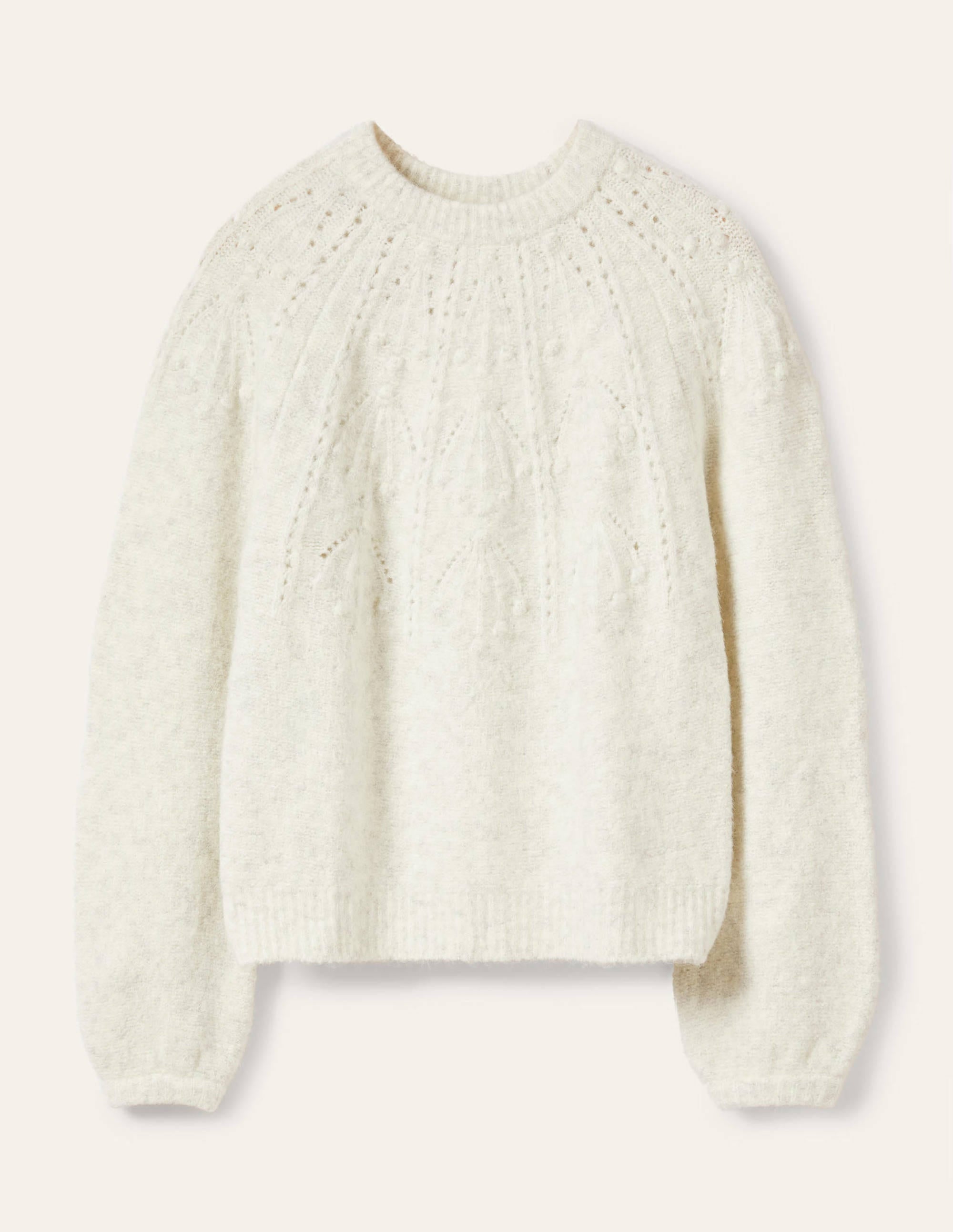 Locker Pullover mit Zopfstrickmuster-Naturweiß Melange - Image 6