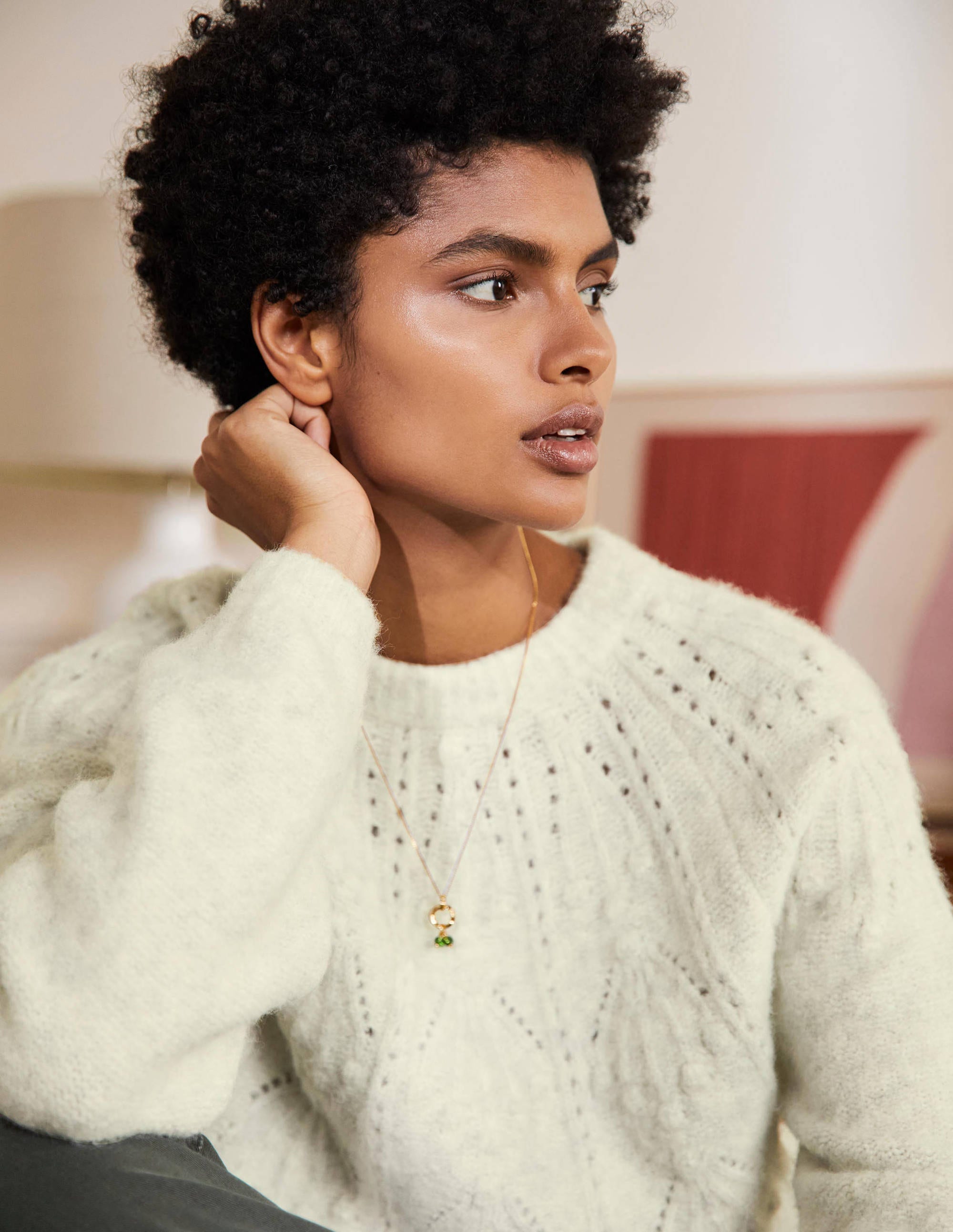 Locker Pullover mit Zopfstrickmuster-Naturweiß Melange - Image 2