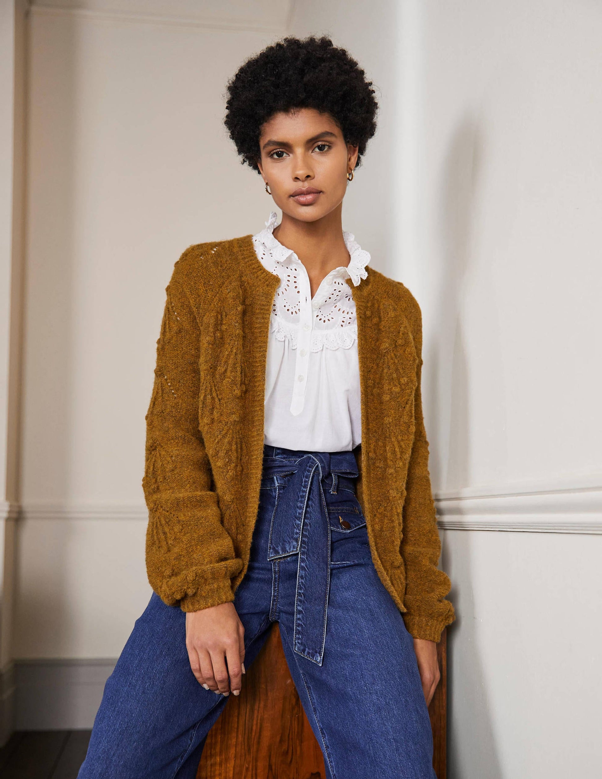 Relaxed Cable Cardigan-Moss Brown-1