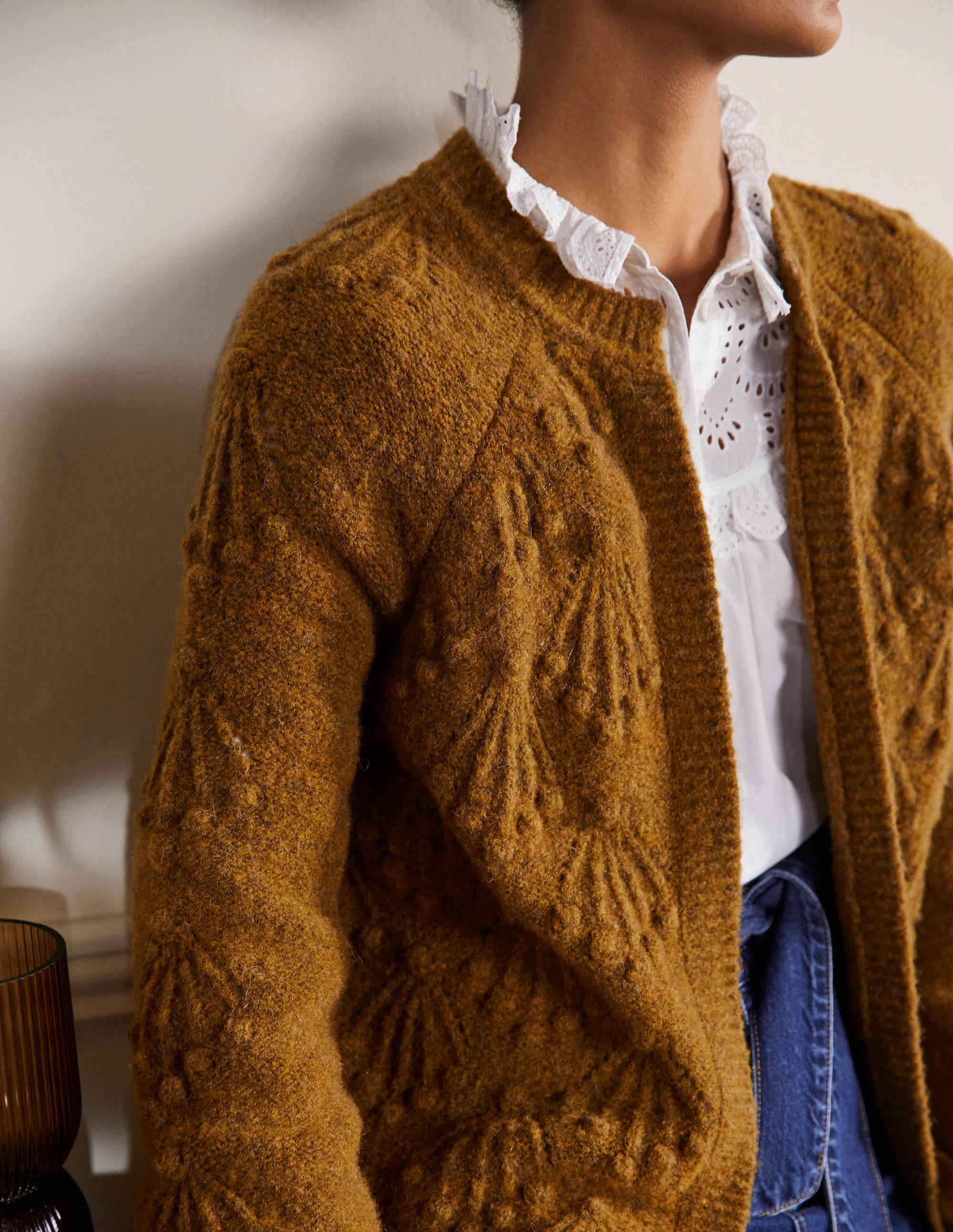 Relaxed Cable Cardigan-Moss Brown - Image 2