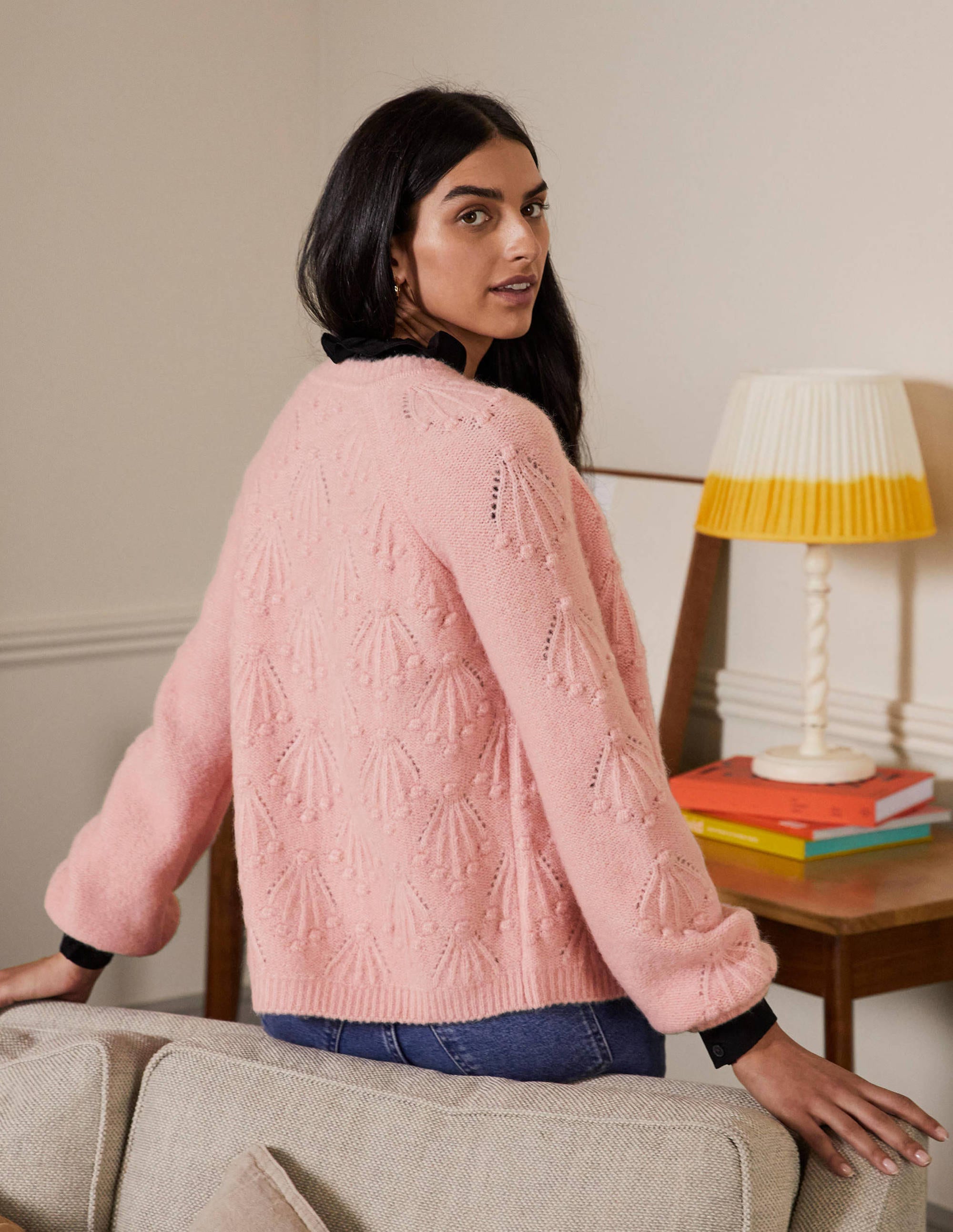 Lockerer Cardigan mit Zopfstrickmuster-Milchshake - Image 3